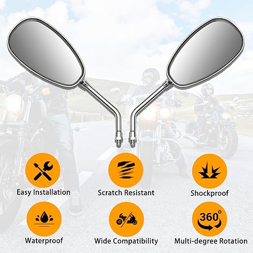 Miniatura 2 de DREAMIZER Espejo de motocicleta cromado de 0.394 pulgadas (0.394 in), espejos laterales universales compatibles con Street Bike Scooter Cruiser