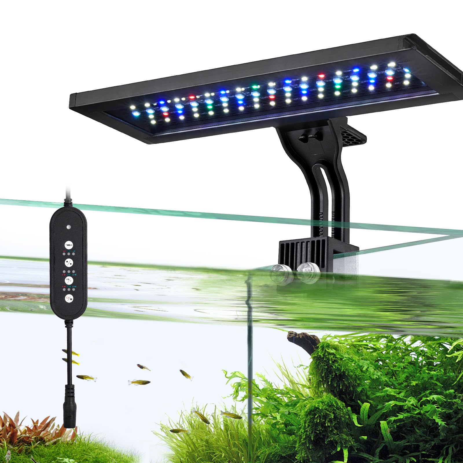 18W 24/7 LED Aquarium Light with Auto On/Off – 8 Color Modes, Full Spectrum, Simulates Sunrise & Sunset, Adjustable Brightness, Clip-On Mount Fits up to 0.75in Glass for 12–24in Fish Tanks