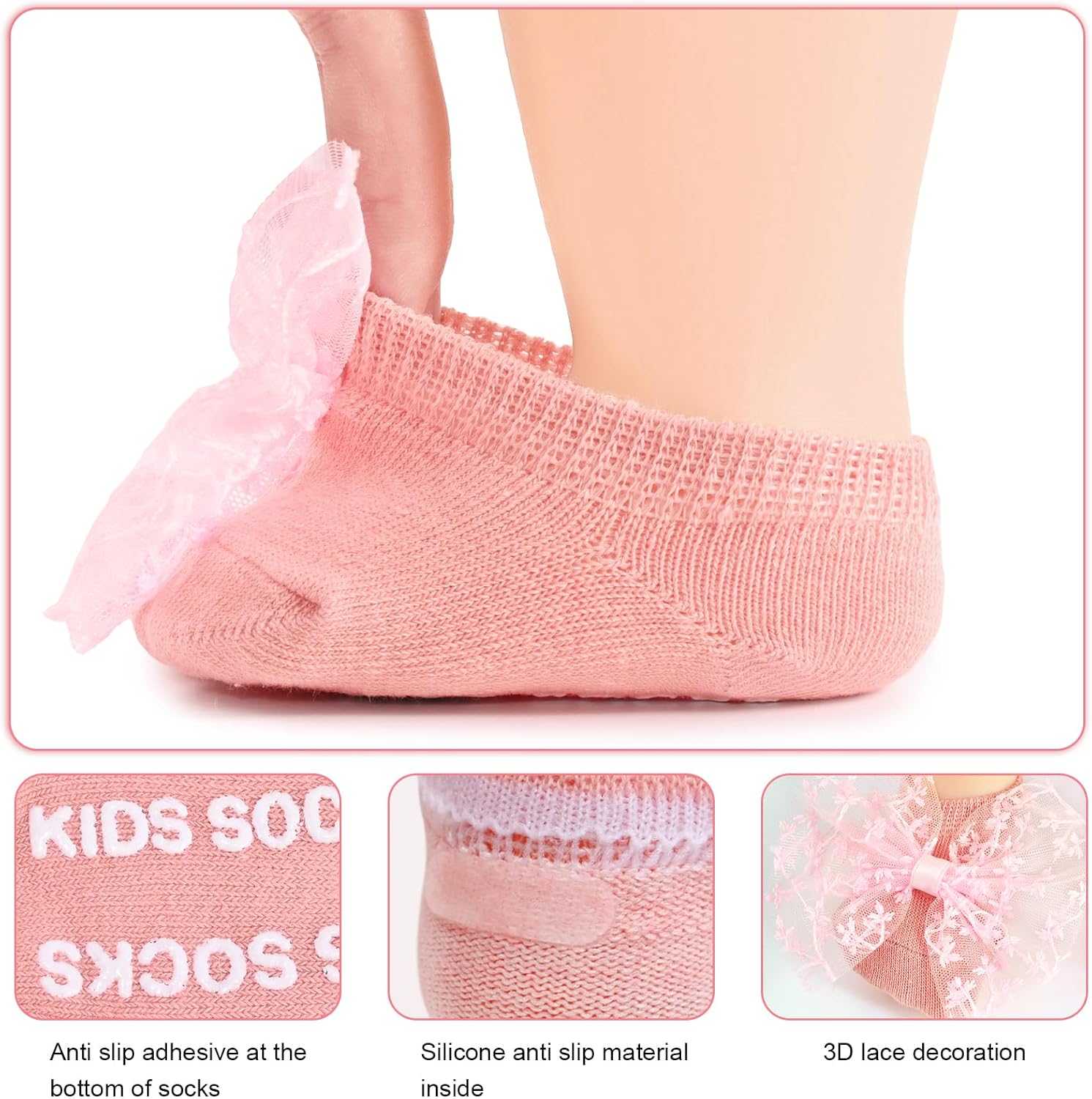 SAOROPEB 4-Pair Baby Girls Socks, Non-Slip Grips for Babies Toddler, Ankle Socks for Girls - Image 7