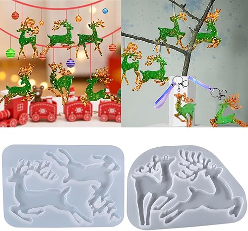 Miniatura 1 de 2 moldes de resina de ciervo de Navidad, 4 cavidades, adornos de Navidad grandes de alce de silicona, moldes de silicona para decoración de árbol de