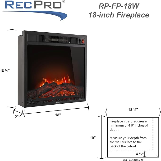 Chimenea Eléctrica RecPro 18" Empotrable 110-120V 1500W miniatura 3