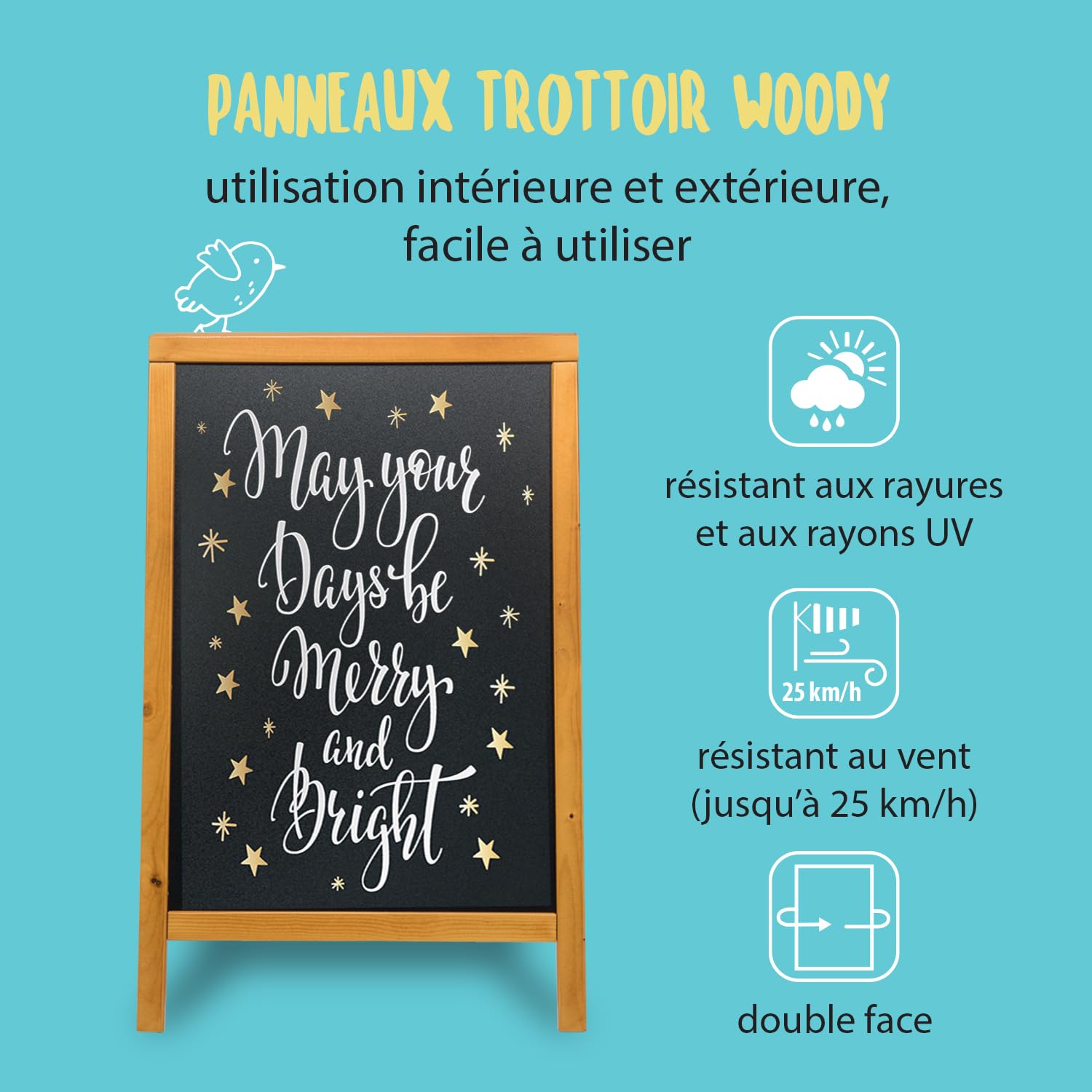 SECURIT - Tableau sur Pied en Bois "Woody" - Couleur Teck