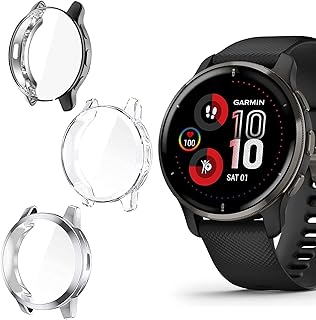 Venu 2 Plus Case, Lamshaw All-Around Protective TPU Bumper Cover Screen Protector Case Cover Compatible for Garmin Venu 2 Plus Smartwatch (3 Pack-Clear+Black+Silver)