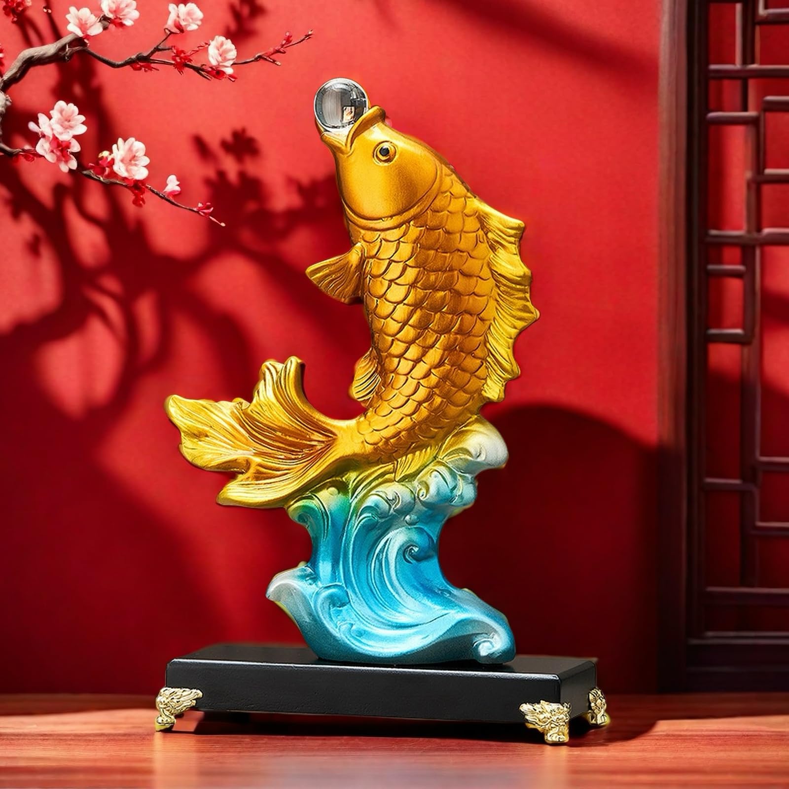 FUNSXBUG Große chinesische Feng Shui Fischstatue, Skulptur, Sammlerfigur, Feng Shui, Dekoration, Zuhause, Büro, Tischdekoration, Ornamente, Glücksgeschenke (Gold)
