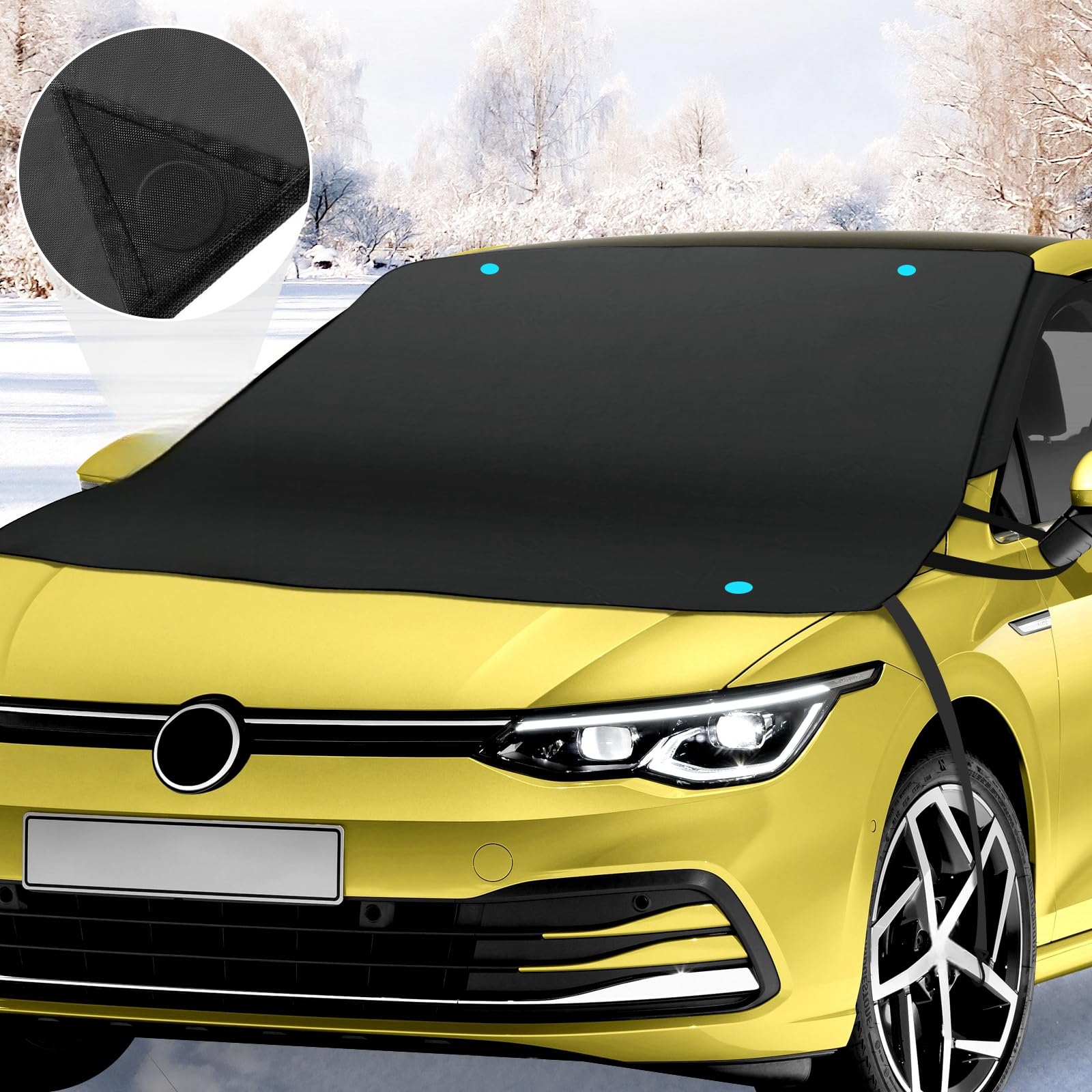 Couverture Pare Brise Voiture, Fixation magnétique Pliable Amovible Couverture Contre la Neige, Protege Pare Brise Givre，Protection Contre la Neige, Le Gel et Le Soleil