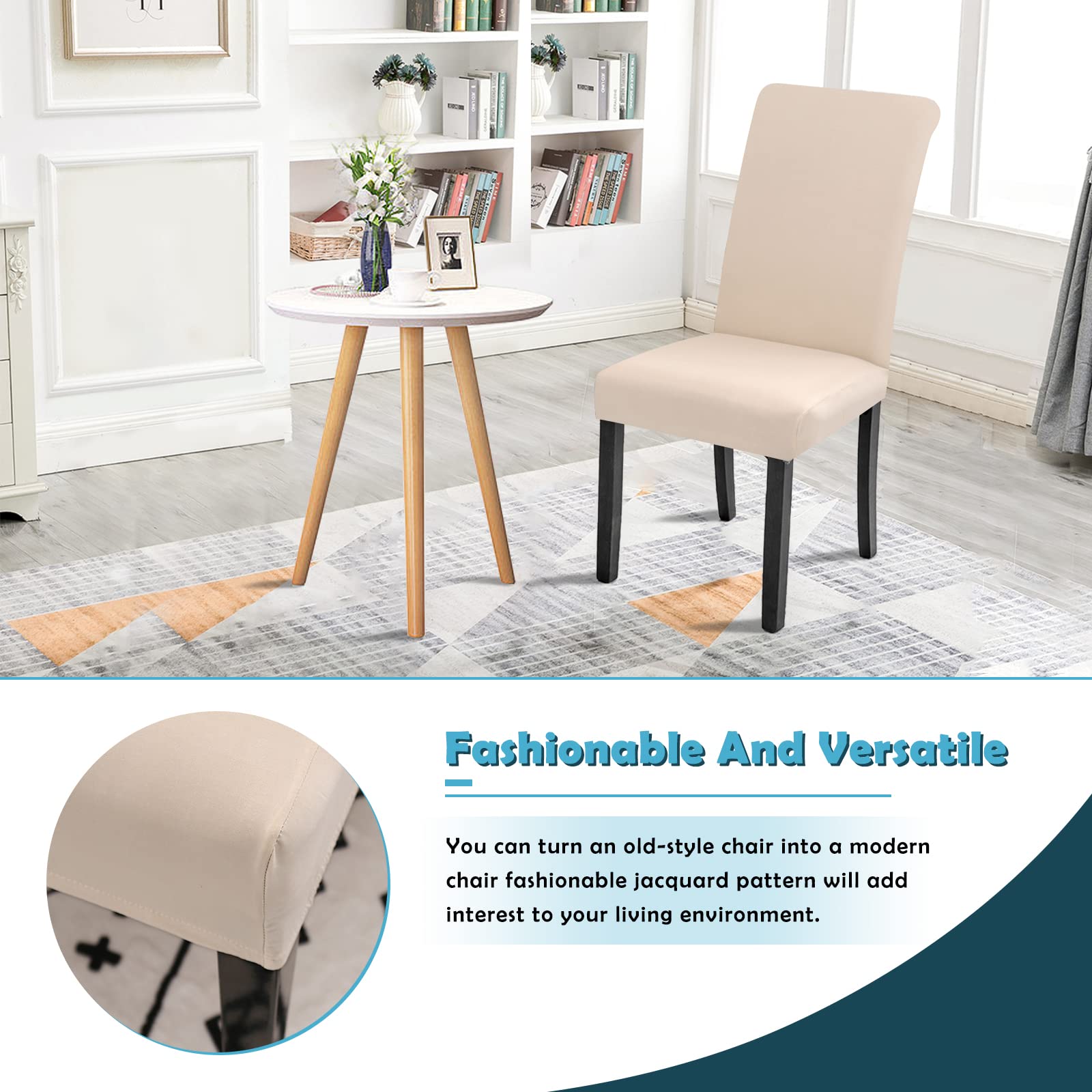 Jaotto Coprisedia con Schienale Elasticizzato 4 Pezzi,Fodere per Sedie da Pranzo Lavabile Universale Estraibile,Moderno Vestisedia per Cucina, Casa Ristorante(Beige)