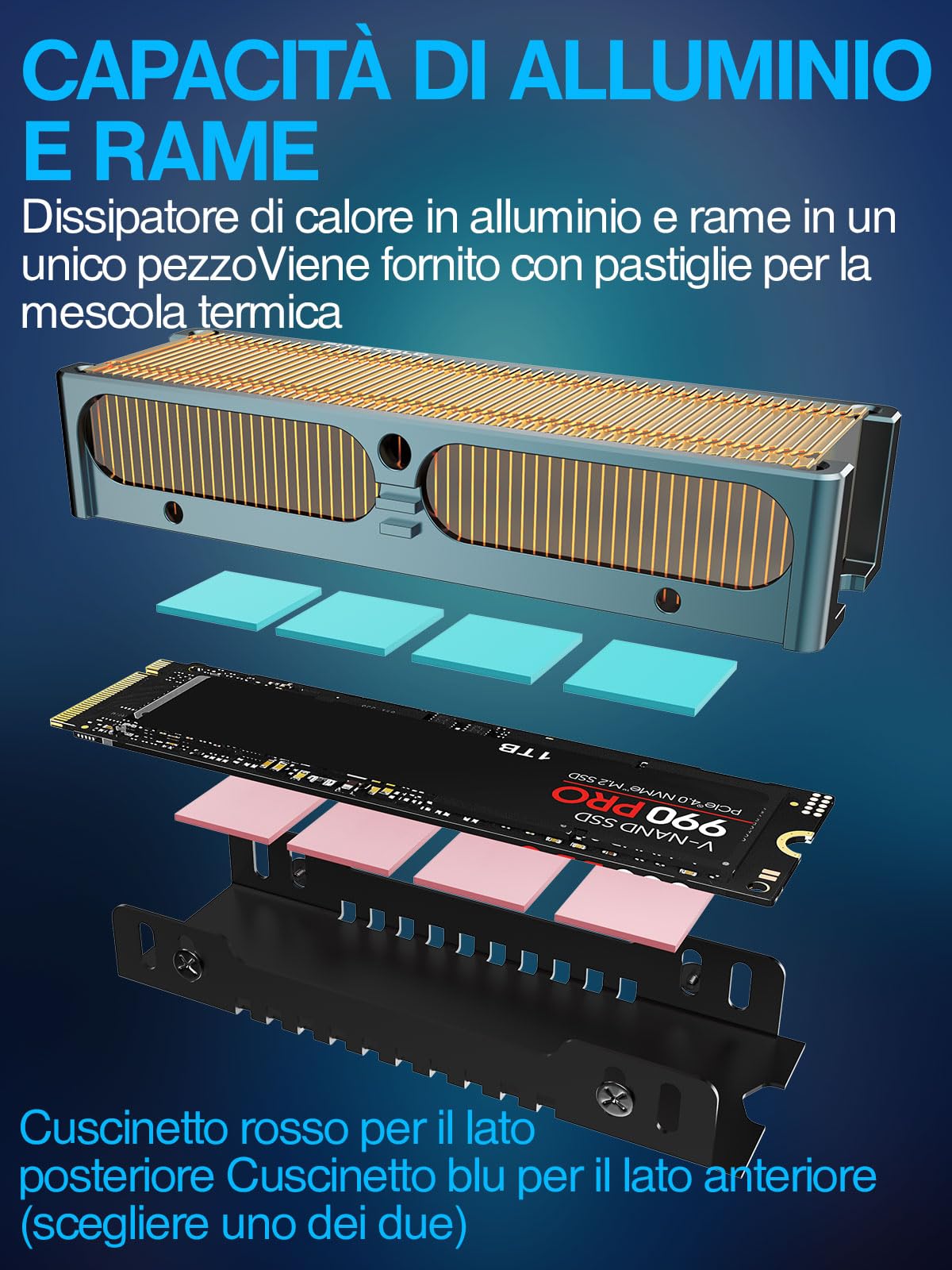 JEYI Q150 Dissipatore di calore per SSD M.2 dissipatore di calore in alluminio, alette Cooper con telaio in alluminio, dissipatori passivi – Finscold Q150-1,7 mm