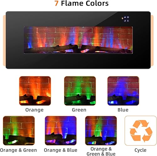 Miniatura 5 de Tangkula Chimenea eléctrica de 42 pulgadas, calentador eléctrico independiente y montado en la pared, chimenea eléctrica de 1400 W con temporizador,