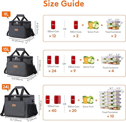 Miniatura 63 de Lifewit Bolsa de Almuerzo Mediana Aislada Caja de Almuerzo Hielera Suave Bolsa Refrigerante para Adultos Hombres Mujeres, Gris 12 Latas (9L)