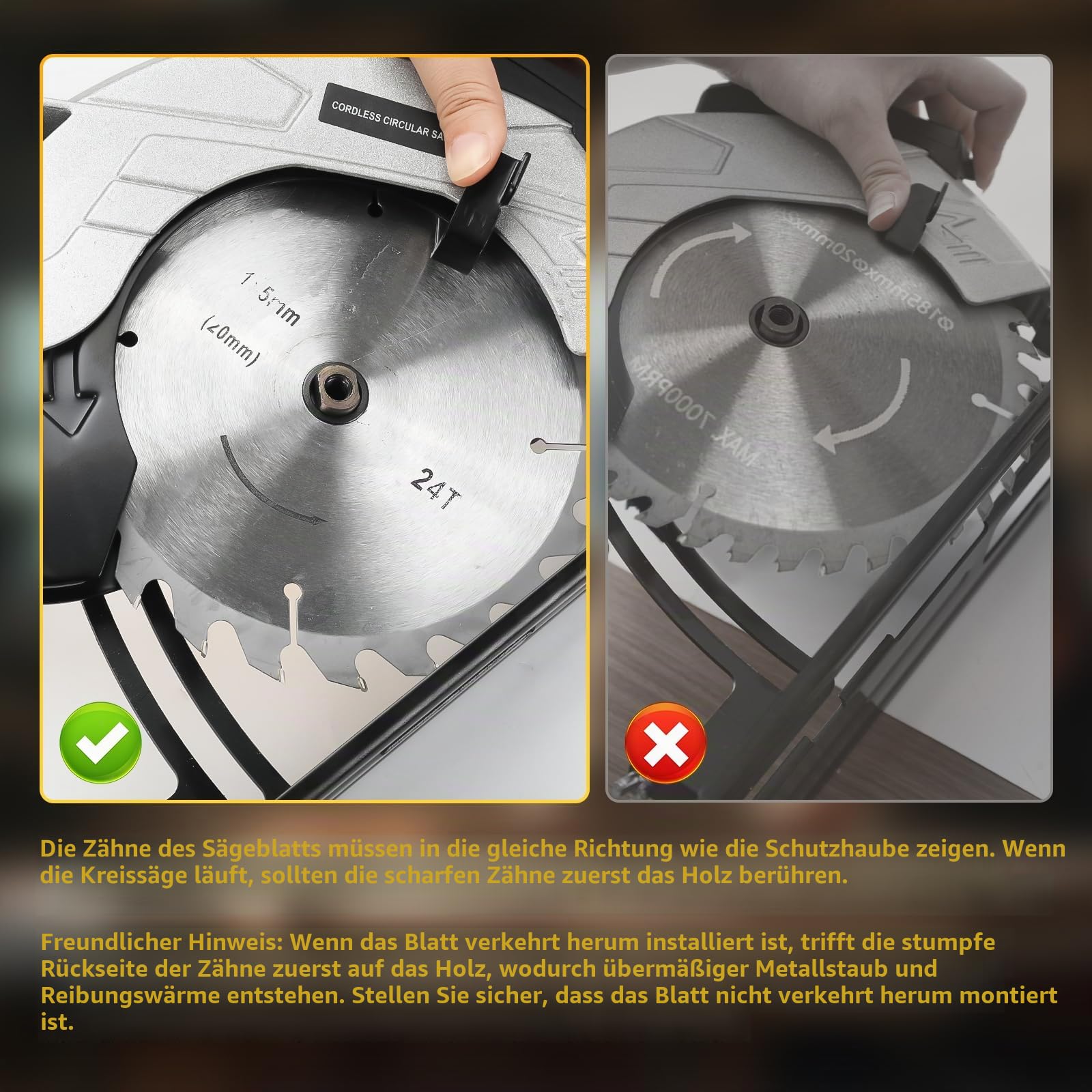 Kabellose Kreissäge kompatibel mit Dewalt 18/20 V Akku, elektrische Kreissäge mit 2 Klingen, 5000 U/min, Fasen 0-45°, zum Schneiden von Holz, Fliesen, Metall, Kunststoff