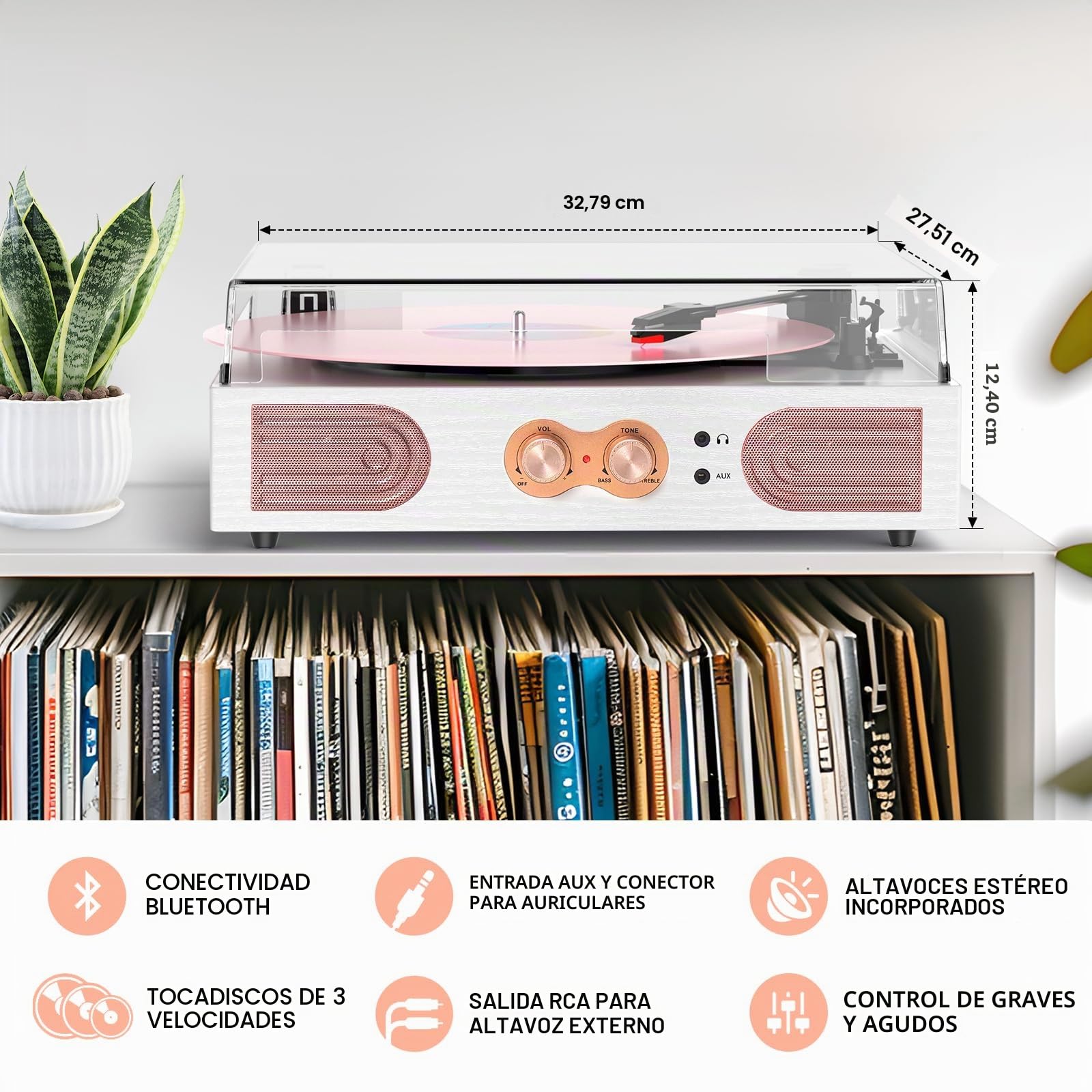 Tocadiscos de Vinilo Oro Rosa