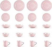 Vista 5 de HomeVss, Pearl Dots - Juego de vajilla de cerámica (juego de 20 piezas, rosa)