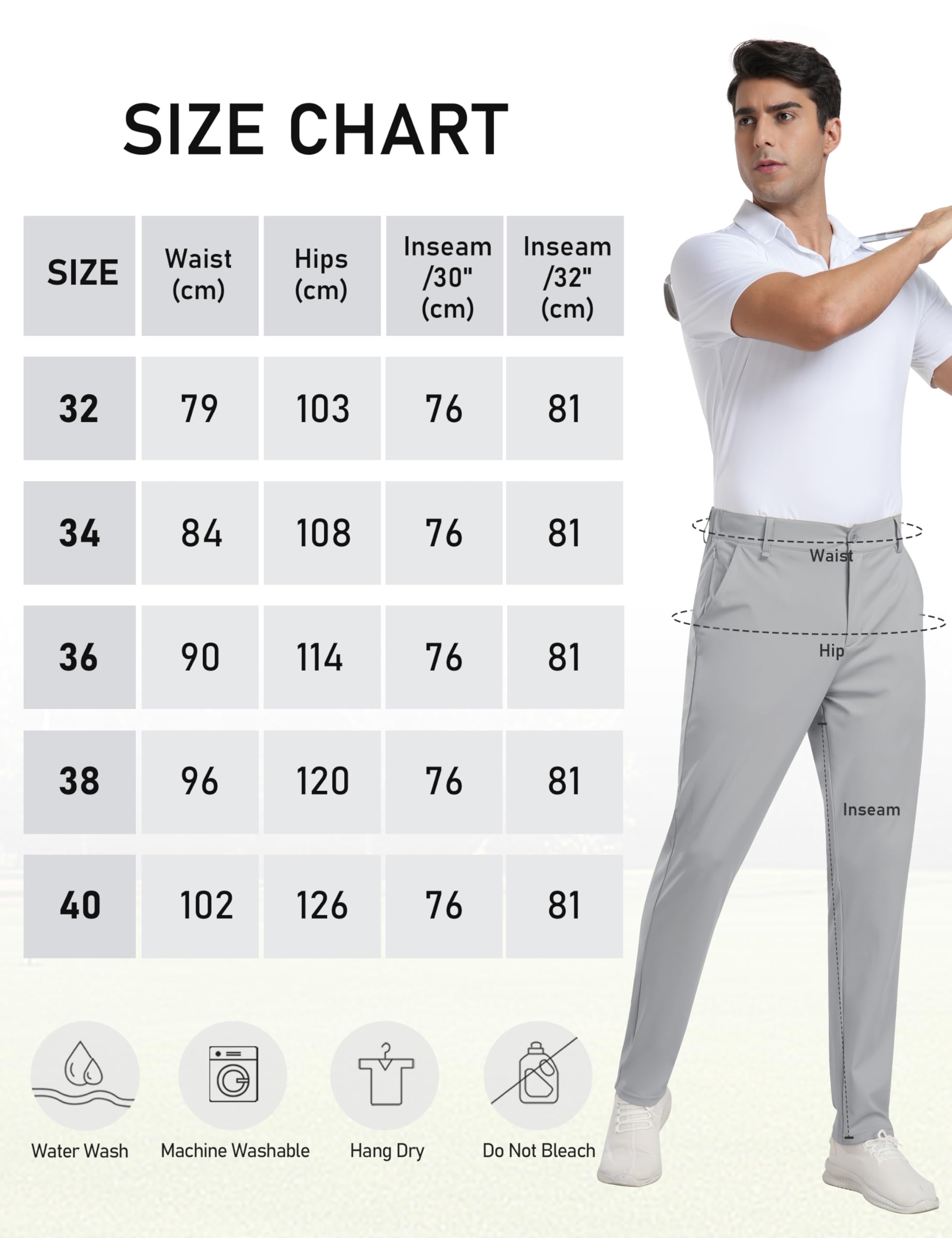 MoFiz Pantalon de Golf Homme Extensible Pantalon de Travail Décontracté Coupe Ajustée Stretch Sport Pants 30"/32" avec 5 Poches