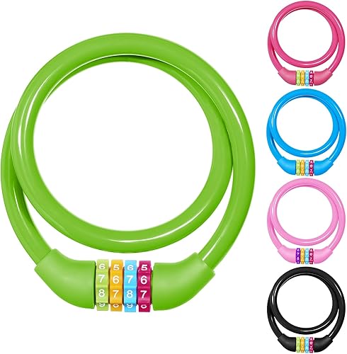 Miniatura 9 de Ainiv Cable de bloqueo de bicicleta de 25 pulgadas, antirrobo portátil de 4 dígitos, candados de cable, combinaciones reiniciables, bloqueo de