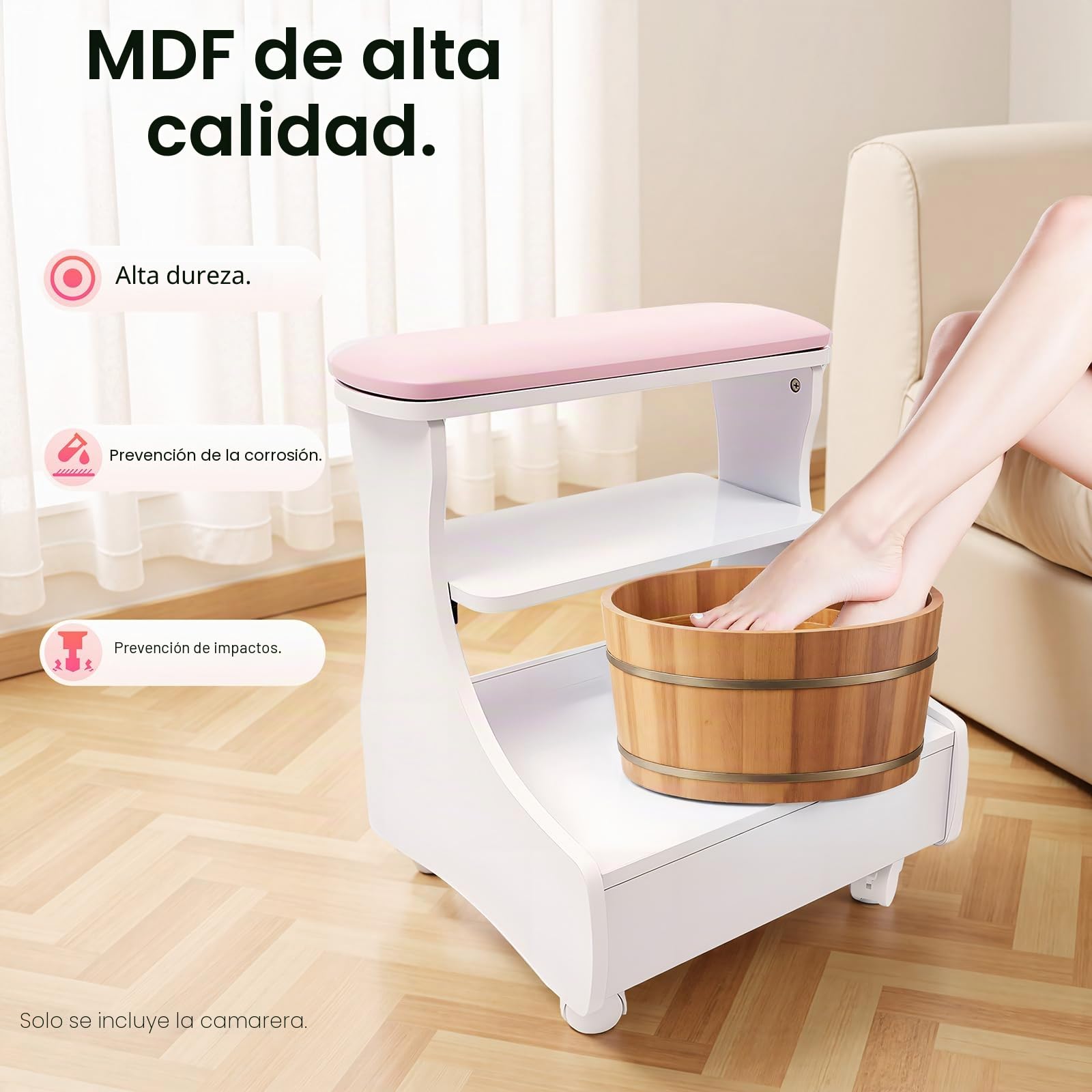 Reposapiés, pedicura, descanso, taburete de maquillaje, baño de pies, manicura, muebles, carrito para baño de pies, taburete con ruedas, uso en el salón de belleza, 52 x 41 x 55 cm, reposapiés,