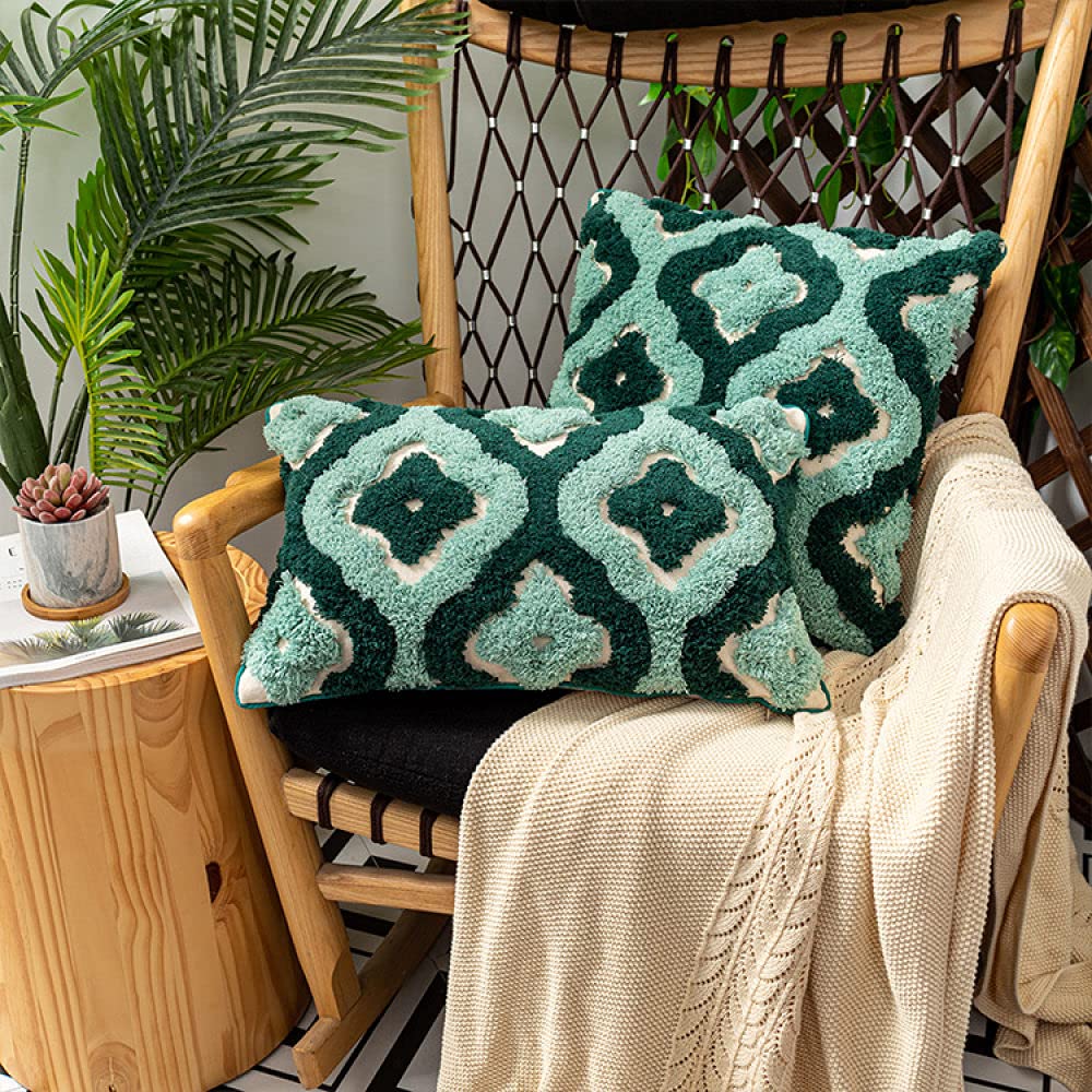 Kissenhülle Boho, Retro Grün Geometrisches Muster Getufteter Jacquard Baumwolle Dekorative Kissenbezüge Marokkanisches Boho Ethno 45X45Cm Dekokissen Bezüge Für Sofa Schlafzimmer Wohnzimmer,30X5