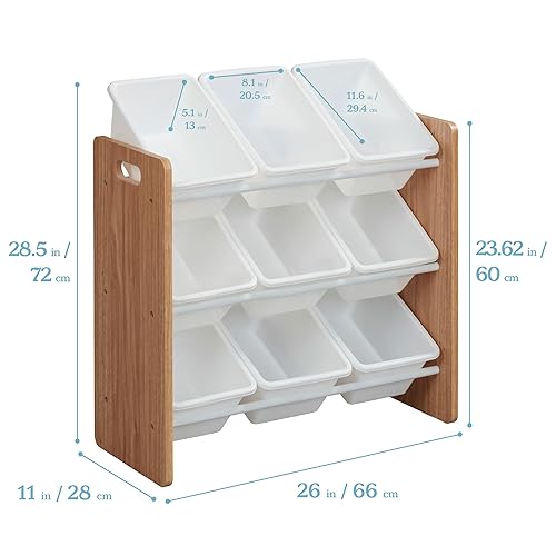 Miniatura 3 de ECR4Kids Organizador de 3 niveles con 9 contenedores, almacenamiento de juguetes, natural oscuroblanco