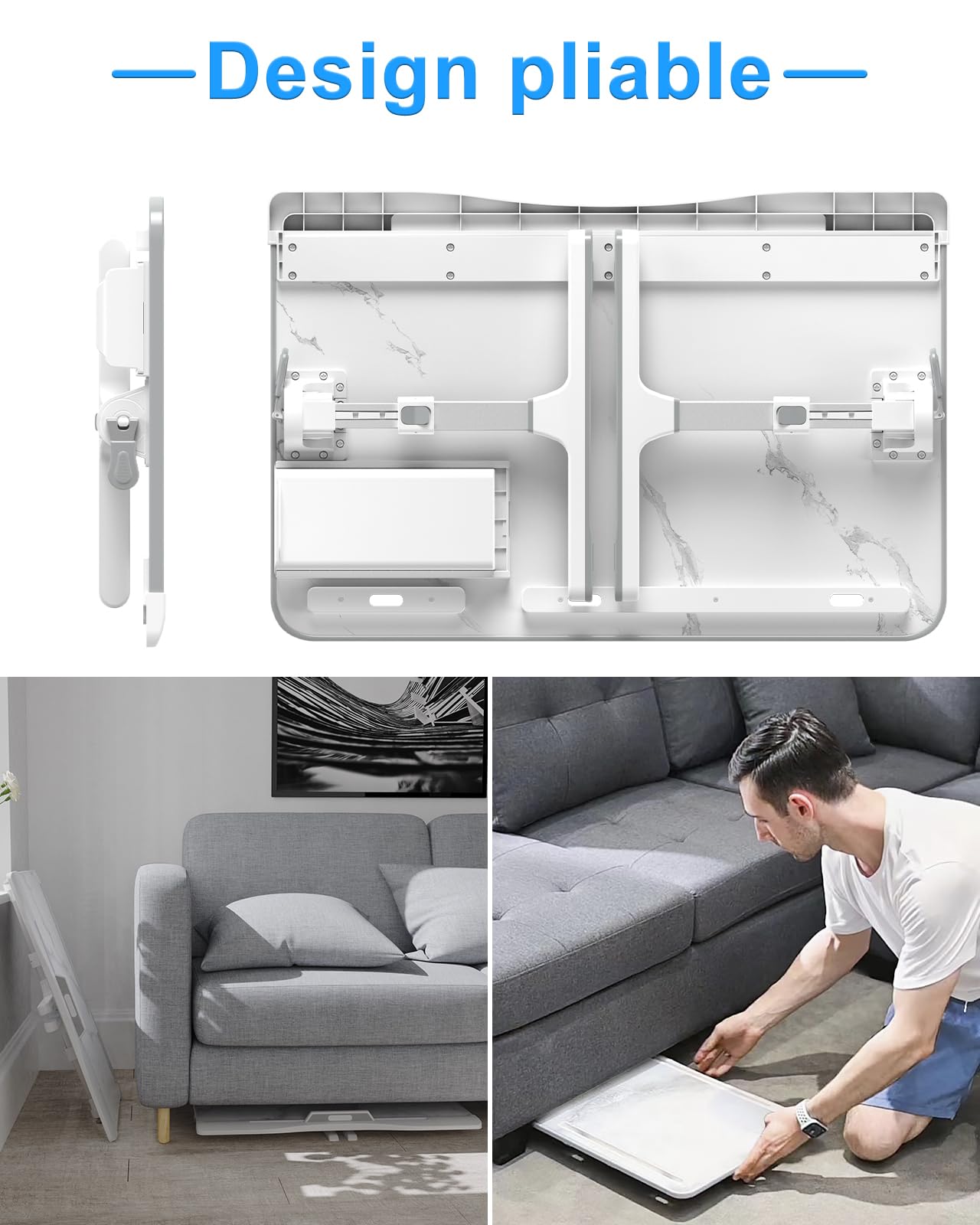 Potuopy Table de lit à Hauteur réglable, Pliable pour Ordinateur Portable, pour Travailler, Lire et Manger sur Le Sol du canapé (Marbre, 60 * 40cm)