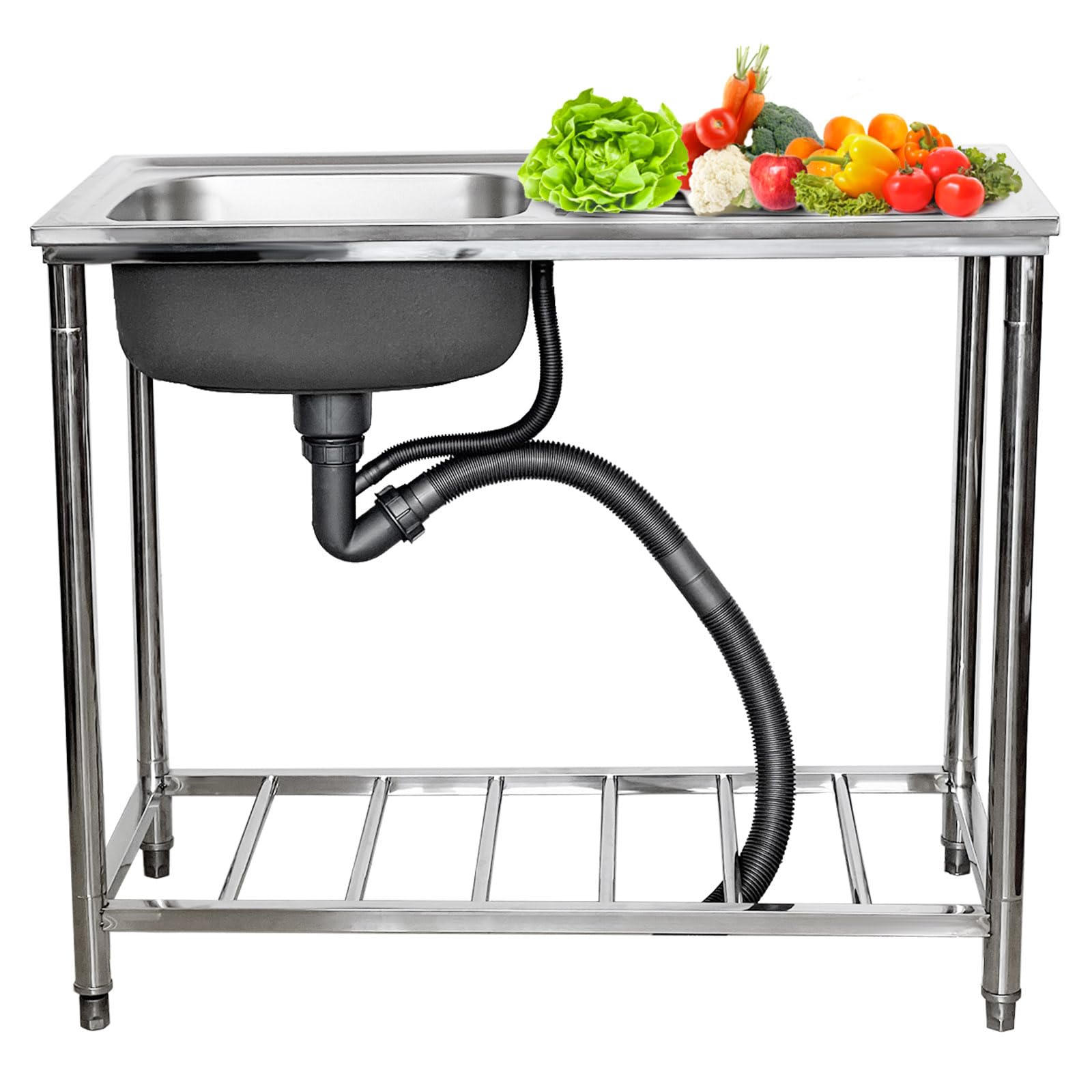 Fregadero de acero inoxidable para restaurante comercial, fregadero de un seno para catering con desagüe, kit de desagüe, grifo para cocina de restaurante, garaje y bar