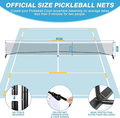 Miniatura 4 de Pickleball Net Set with Wheels for Home22FT Regulation Size Portable Pickleball Net for Driveway,4 Paddles &Pickleballs,12Court Marking Kit,Steady
