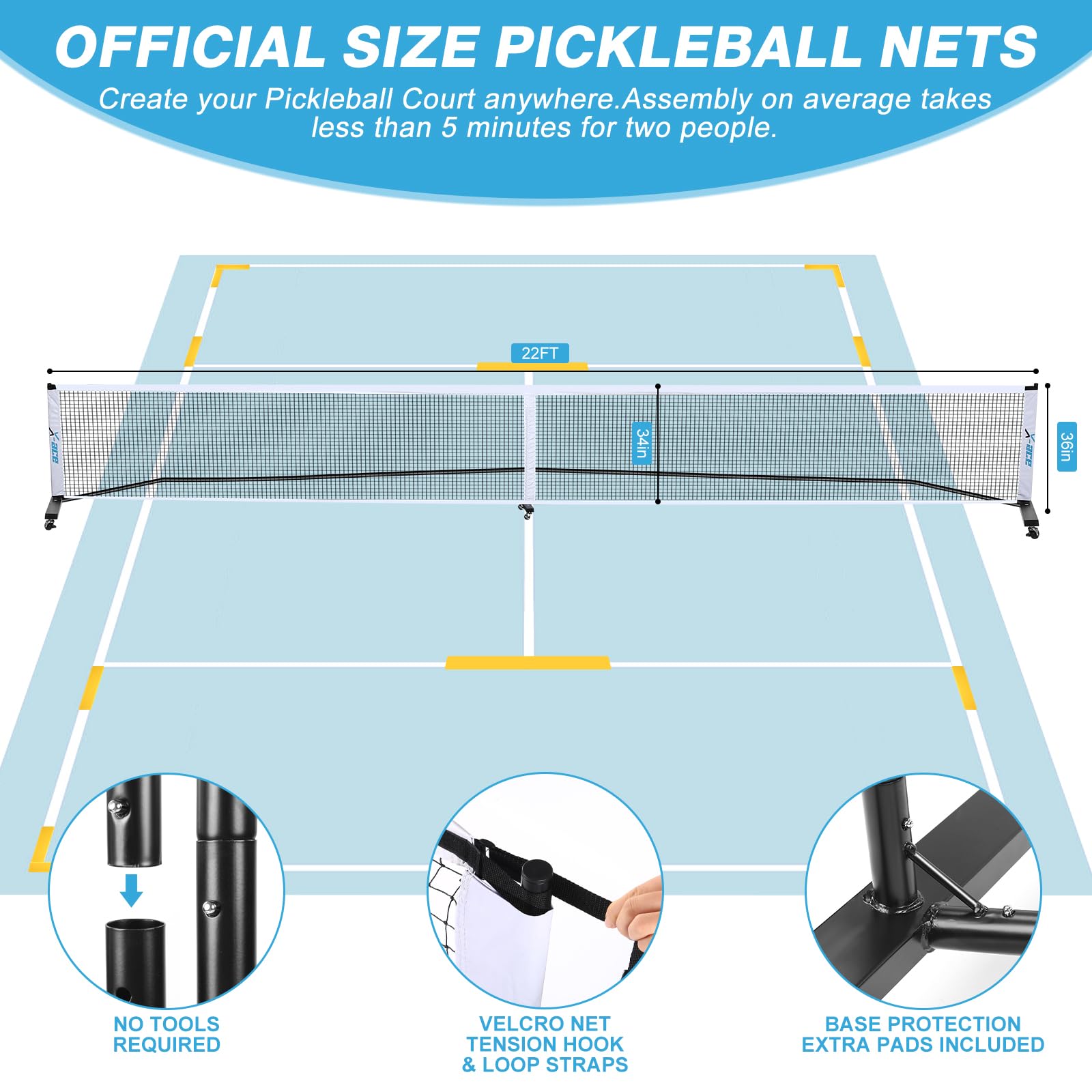 X-ACE 2024 Pickleball Netz - Offizielle 22FT Regulierungsgöße für den Außen- und Innenbereich, inklusive langlebiger Tragetasche…