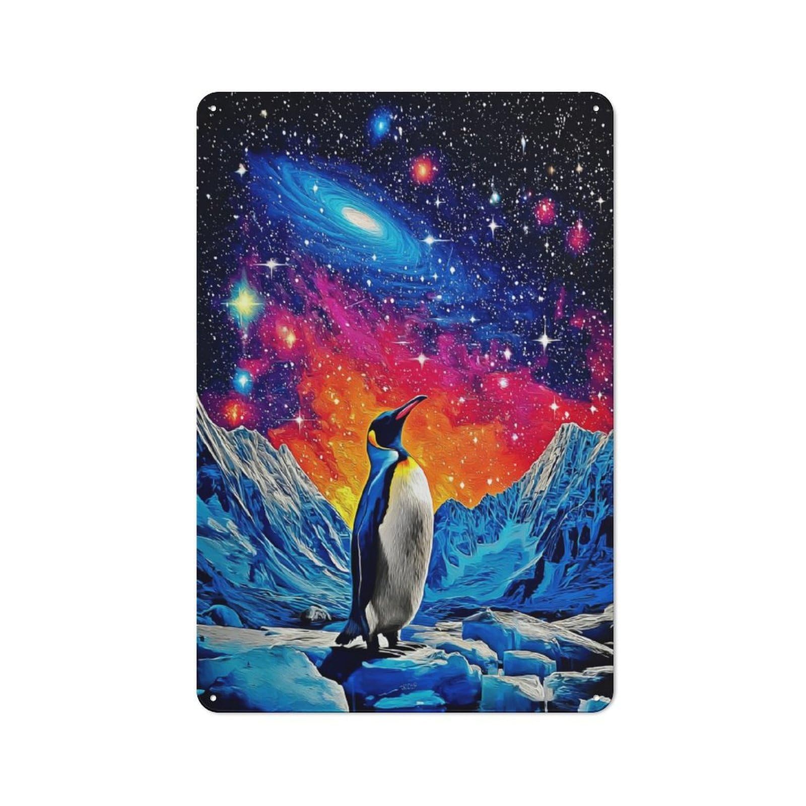 Junmoney Penguin In Cosmic Wonderland -2 Retro Tin Sign 30X20cm For Workshop Wall, For Home Interiors And Metal Sign Collectors