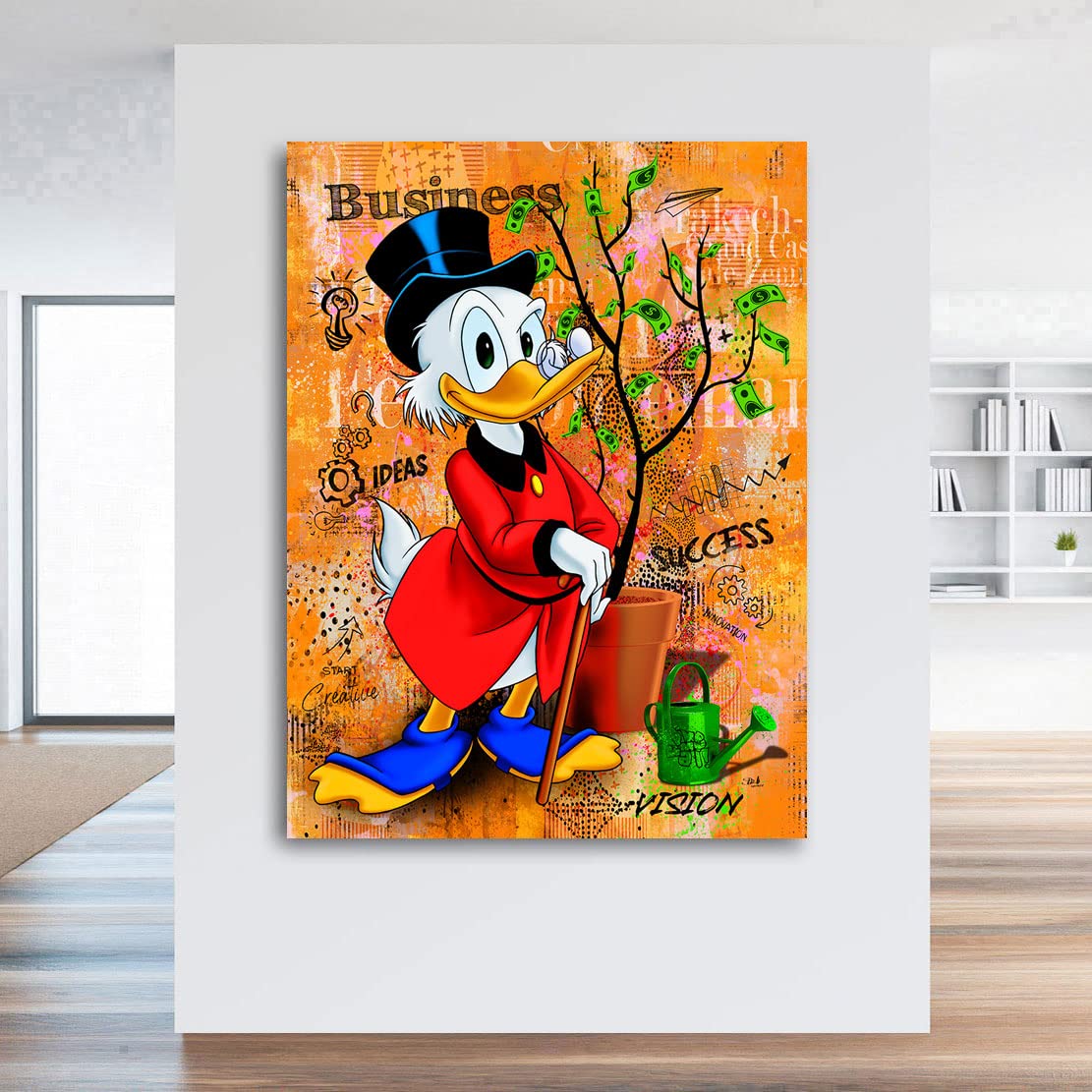Kunstgestalten24 Leinwandbild Wandbild Comic Dagobert Duck Geldbaum Kunstdruck Raum- u. Wanddekoration Übergrößen