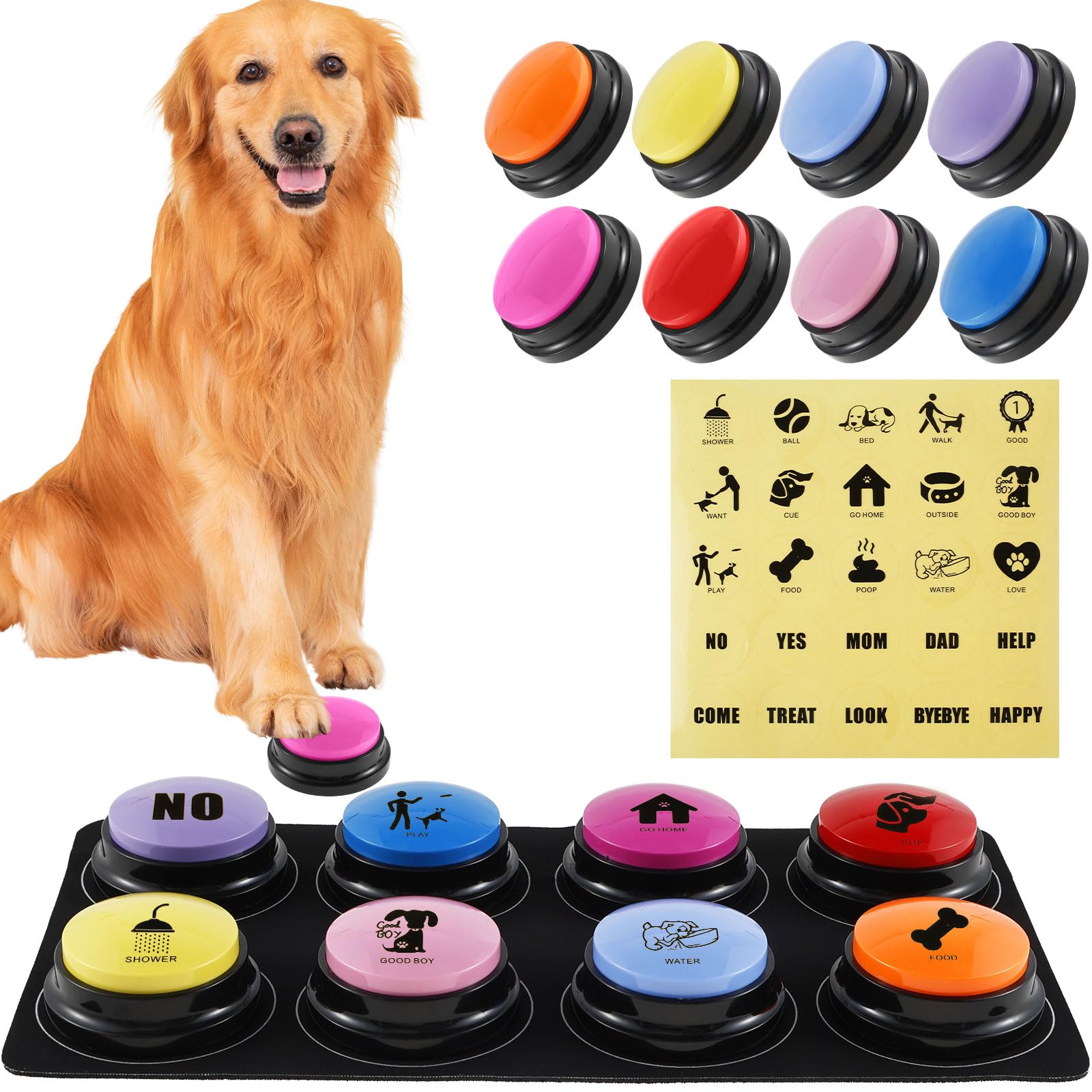 Bouton pour parler enregistrement 30s et sonnerie réponse chien 8 pcs