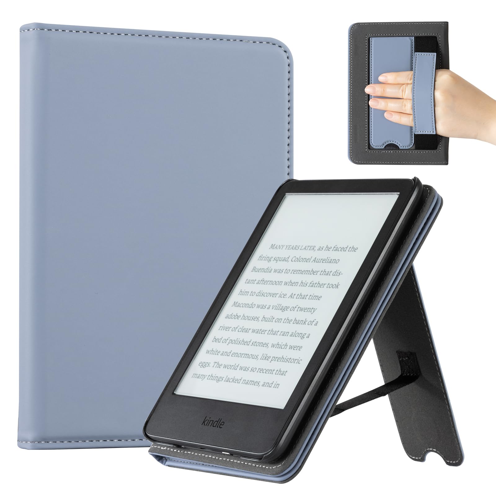 CoBak Case for 6" E-Reader - PU Leather Smart Cover with Auto Sleep/Wake &amp; Hand Strap, not Compatible with Kobo Clara,Purple Skin