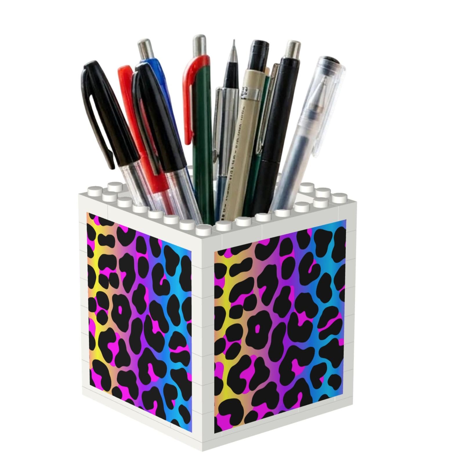 Poadnly Neon Leopard Print, Pen Pot Pencil Holder for Office Home School, Compact Desk Organiser for Office Stationery