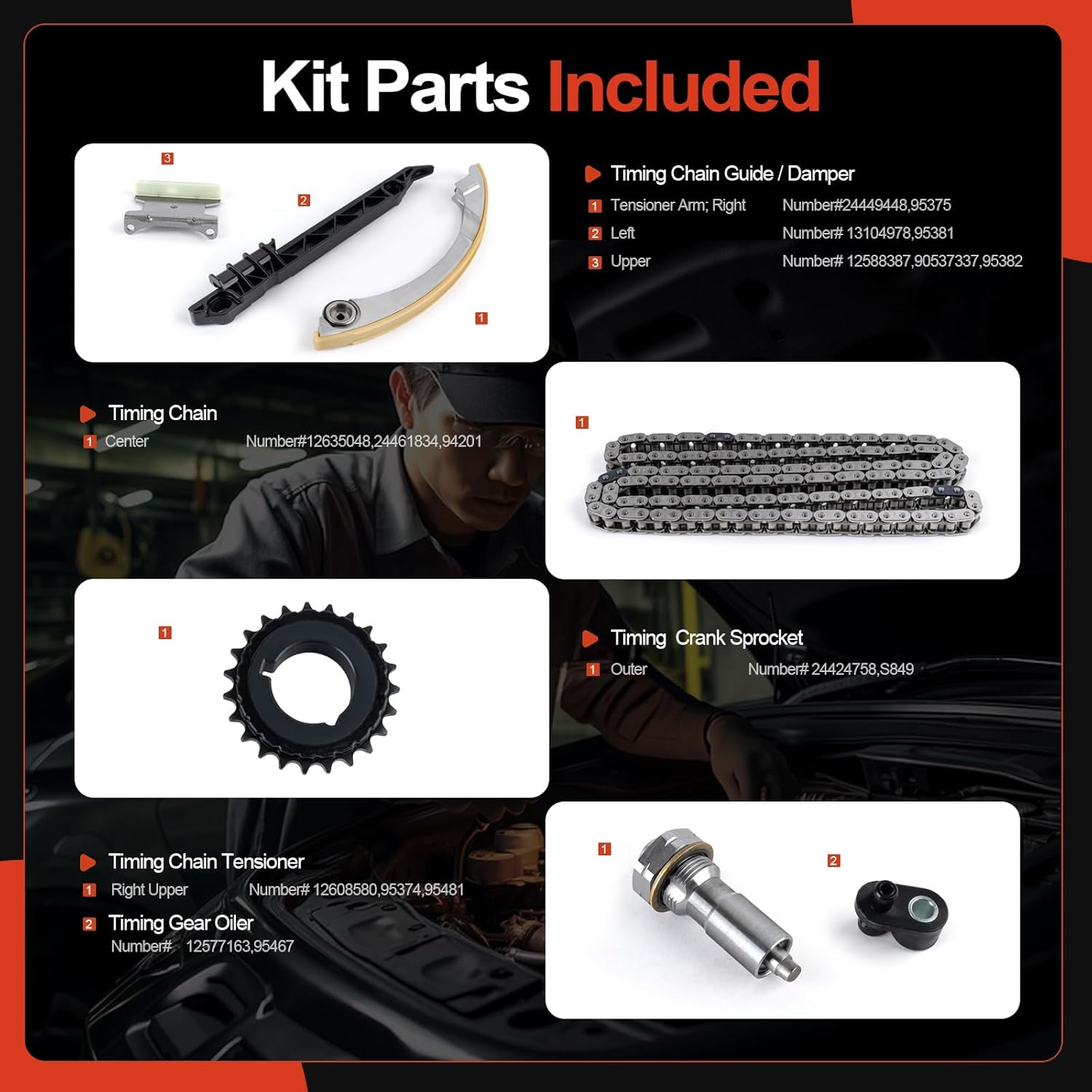 Engine Timing Chain Kit W/Tensioner [fit DOHC, 4Cyl 2.0 2.2 2.4] Compatible with Chevy & GMC & Olds & Pontiac & Saab & Saturn & Buick, fits HHR, Equinox, G5, 9-3, Ion, Sky, LaCrosse & More