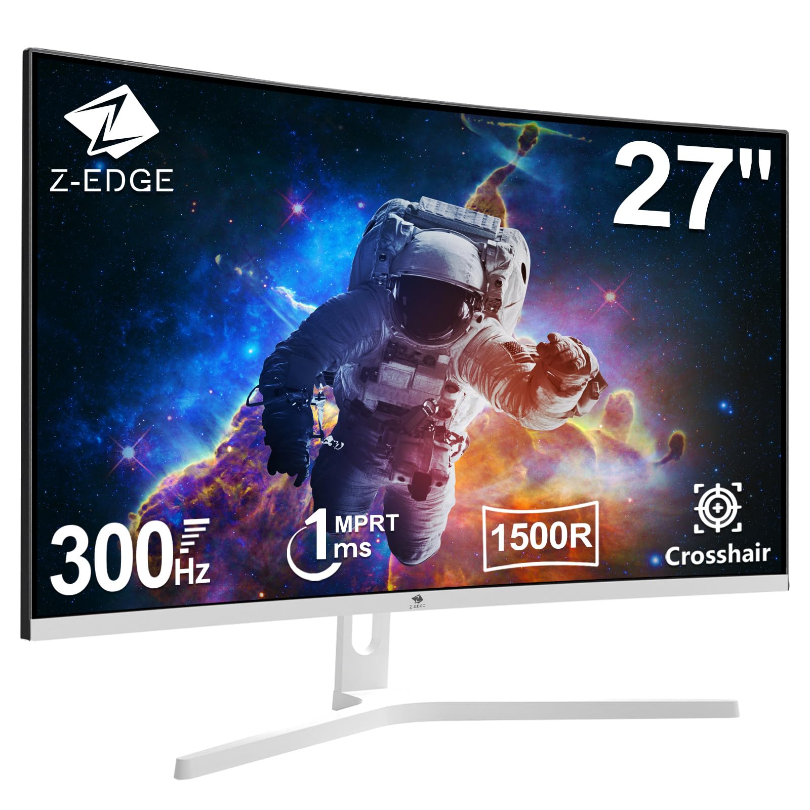 Z-Edge 27 Zoll Curved Gaming Monitor 300Hz (DP) 240Hz (HDMI) 1ms MPRT Full HD 1080P VA Panel 16:9 LED Bildschirm, 250cd/m² Helligkeit, FreeSync, HDR10, DisplayPort1.4 & HDMI2.0, VESA Kompatibel - Weiß