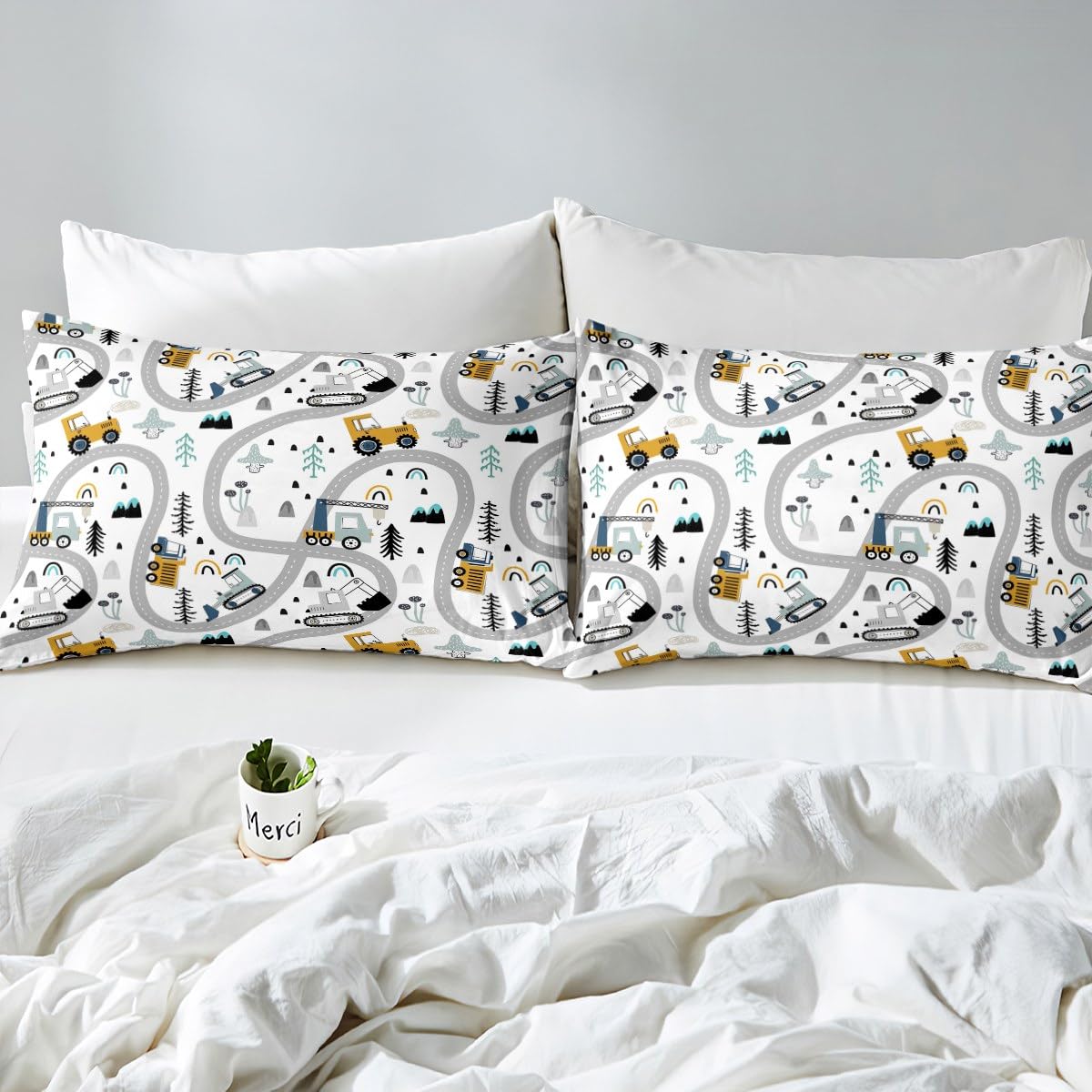 Erosebridal Cartoon Car Queen Sheet Set - 3Pcs Excavator Tractor Bedding For Boys, Reversible All Season - View #8