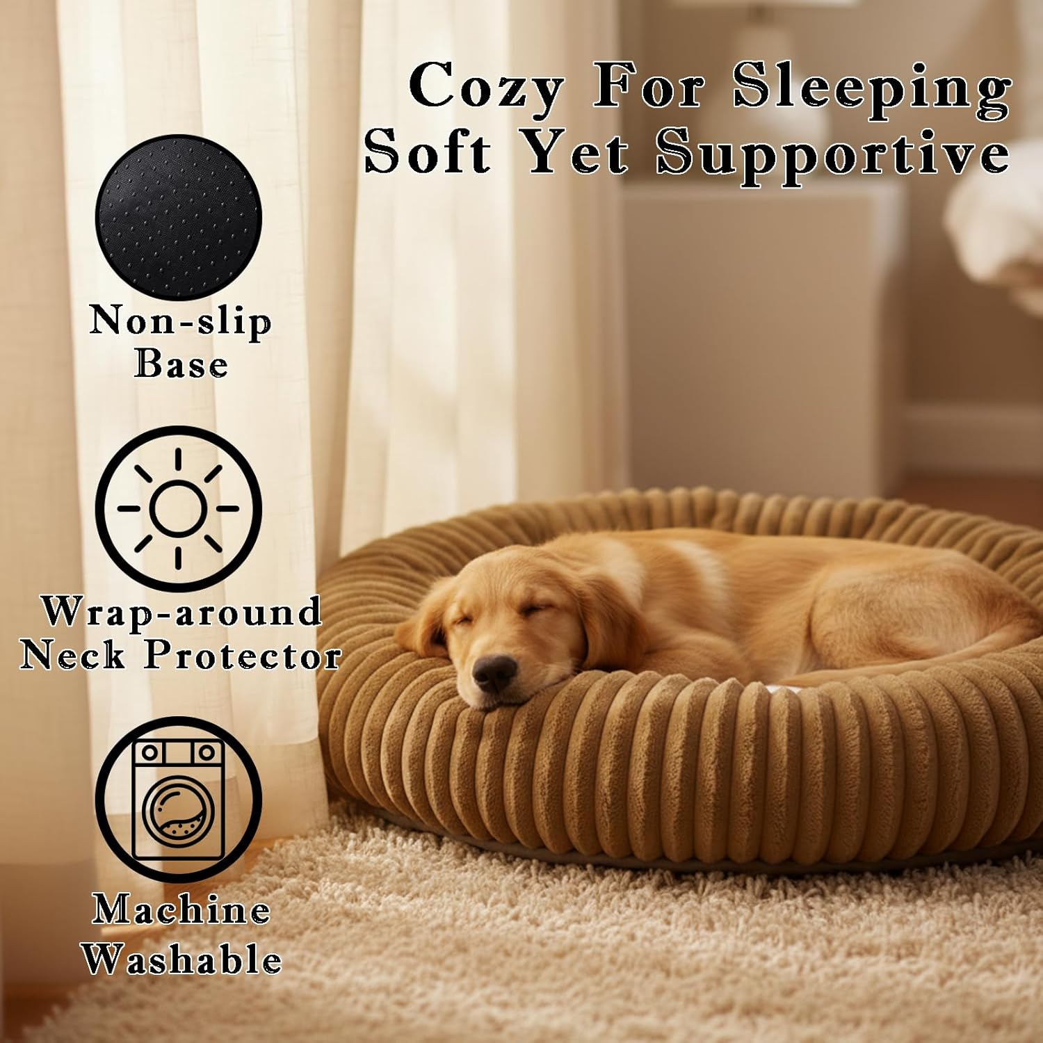 Short Plush Dog Bed Donut, Ultra-Soft & Machine Washable Dog Beds, Durable Round Calming Pet Bed for Cats and Small, Medium, Large Dogs (Coffee Brown, Small)