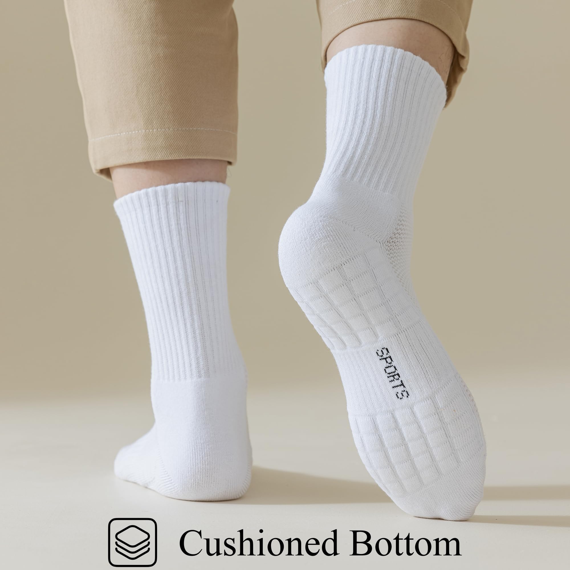 MQRAQ Unisex Athletic Crew Socks Cushioned White Running Socks for Men and Women Size 6-11(6 Pairs)