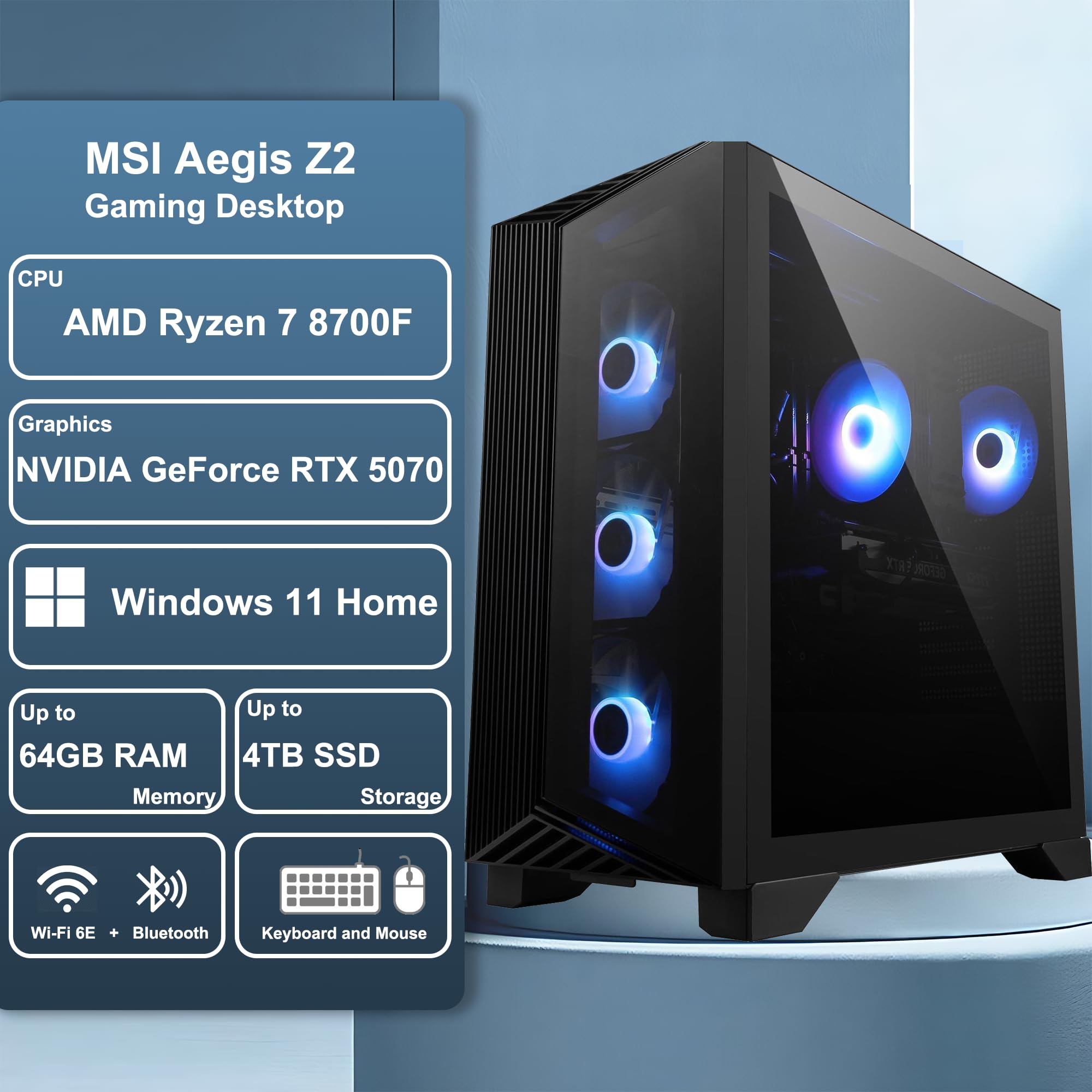 MSI Aegis Z2 Gaming Desktop AMD Octa-core Ryzen 7 8700F 32GB RAM