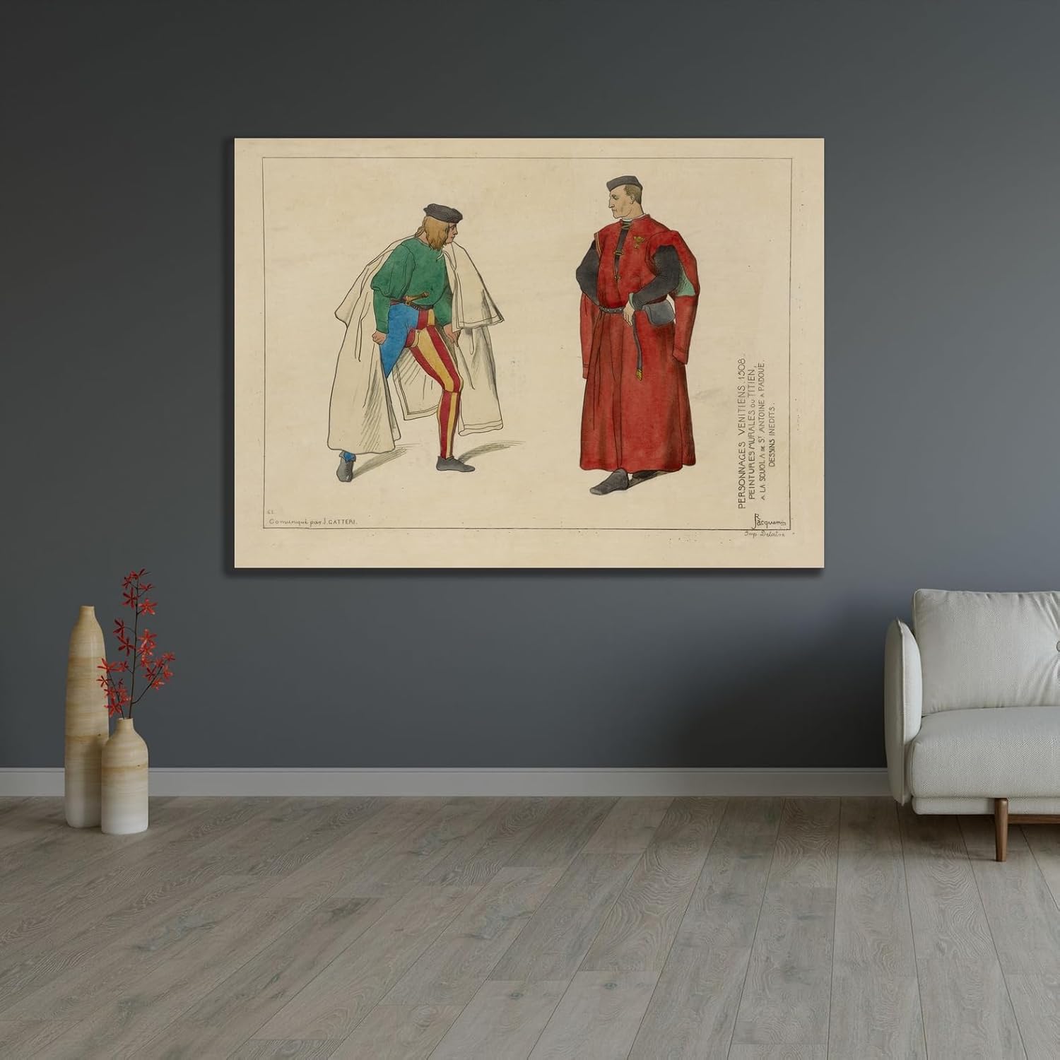 ArtDirect Venetian Figures. 1508. Wall paintings by Titian, at the Scuola di San Antonio in Padua. Unpublished drawings. (1869) Art Print Giclee Poster by Raphaël Jacquemin - Customization Sizes 10x7, 14x10, 20x15, 33x24, 48x35 and 60x44 inches