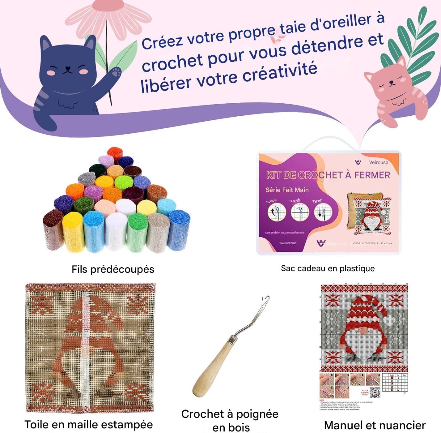 ANSIWEIGO Knüpfkissen Set DIY - Weihnachtsdeko Mit Provence Muster, 43x43cm