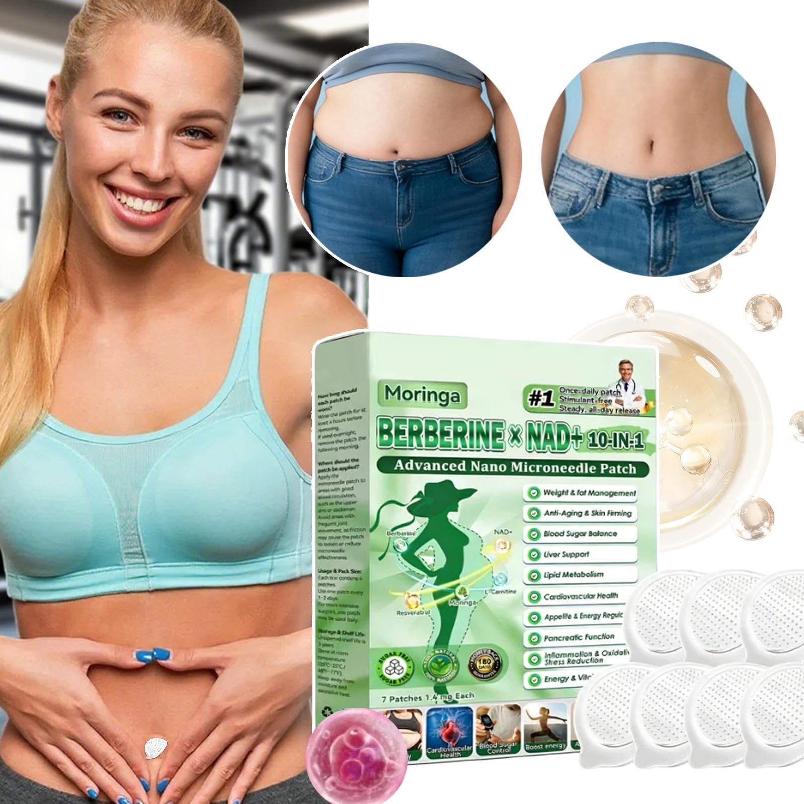Moringa Berberine X Nad + 10 in 1 Nano Microneedle Patch 