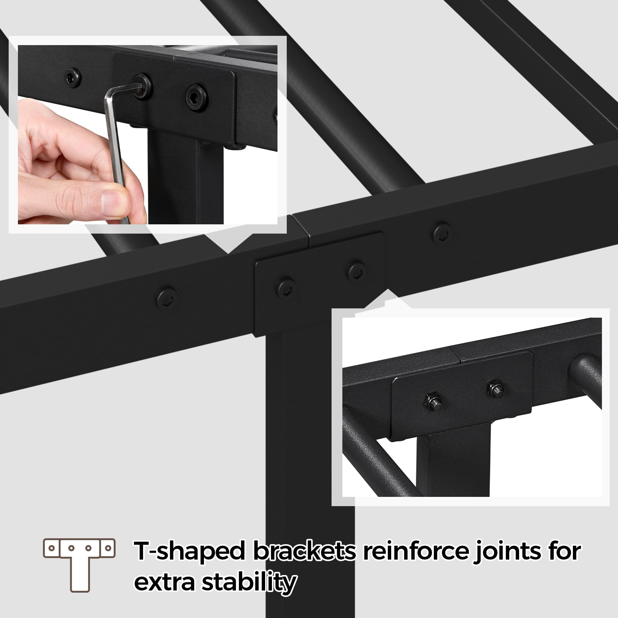 Yaheetech Cama Doble Hierro para Colchón de 135 x 190 cm Estructura Industrial de Metal Negro, Marco Base