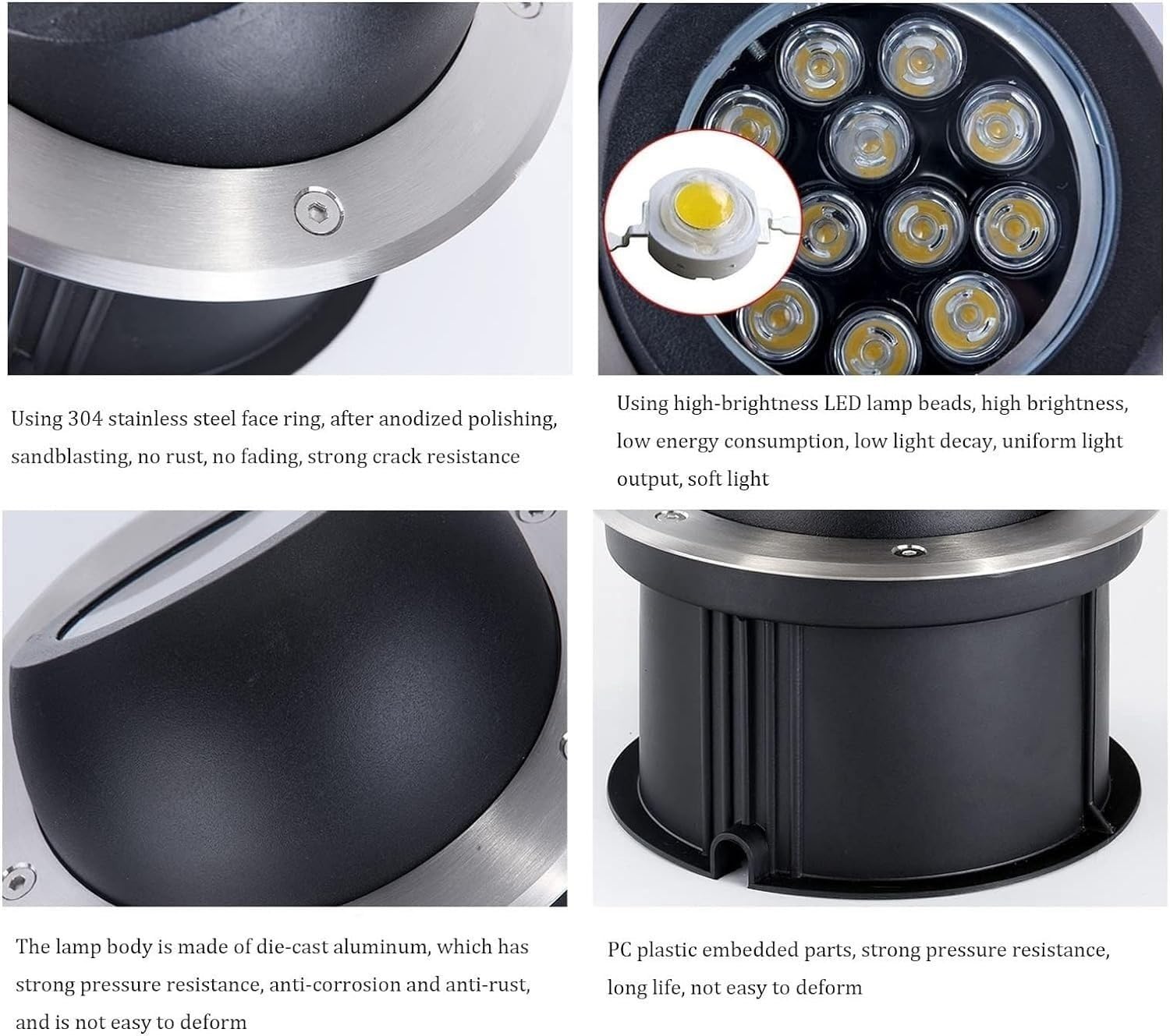 oświetlenie zewnętrzne, Wodoodporne lampy ogrodowe IP67 do wkopywania w ziemię, regulowane pod kątem, okrągłe, wpuszczane ze stali nierdzewnej(Red,9W (85 265V))