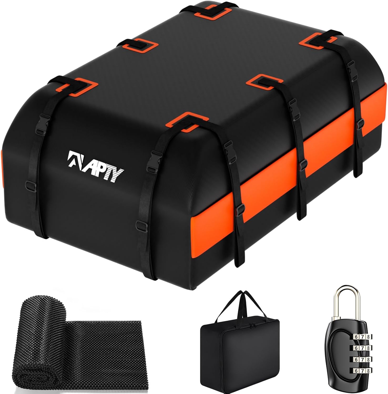 21 Cubic Feet Car Rooftop Cargo Bag Carrier, Soft Roof Top Luggage Bag for All Vechicles with/Without Rack – with Waterproof Zip, Anti-Slip Mat, Luggage Lock, Storage Bag, Door Hooks