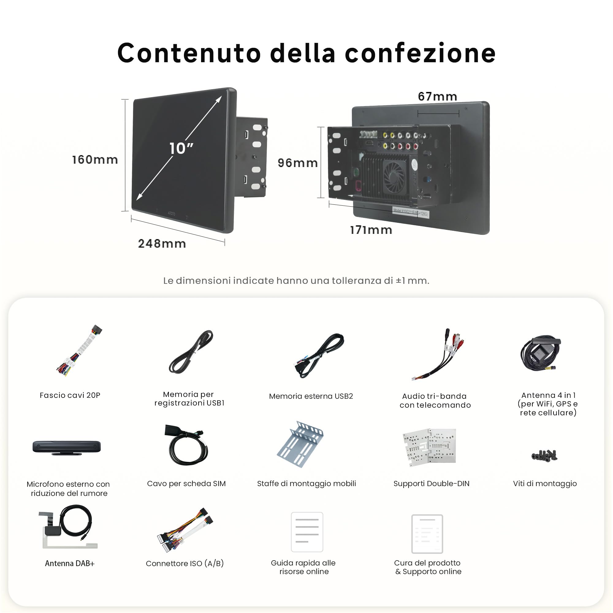 ATOTOZONE 10" QLED DAB AI Autoradio 2 Din Android, 8G+128G, Carplay Senza Fili & Android Auto, 4G LTE, DSP & 36B-EQ, Audio 7.1.2 Canali, Ingresso HDMI, 2 Wifi & Bluetooth, Tracciamento GPS, X10DG211E