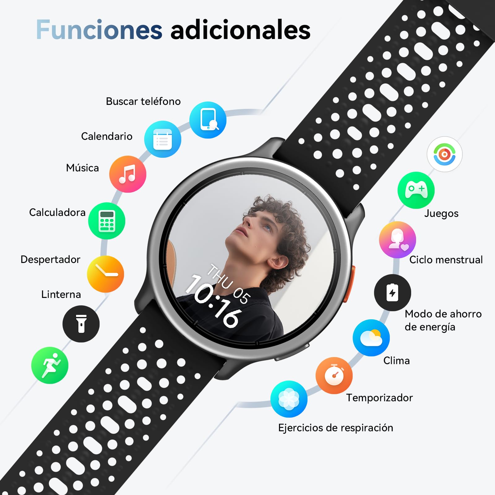 Reloj Inteligente Hombre 1.27" Smartwatch Mujer Redondo 2 Correas, Monitor de Sueño Funciones de Salud y Fitness 120+ Modos Deportivos 3ATM Impermeable para iPhone/Samsung/Android Nnegro