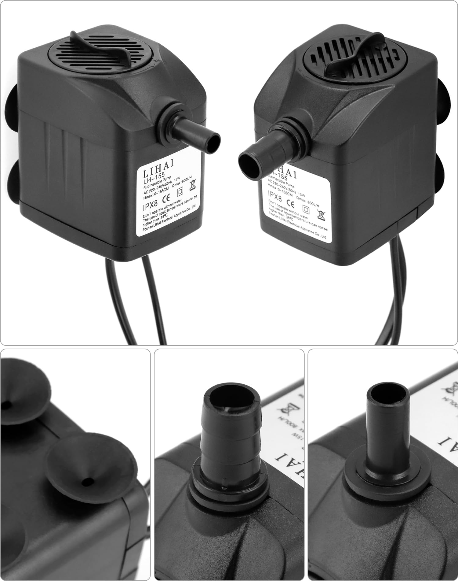QWORK® mini waterpomp, 800L/H, 15W, indoor fonteinpomp met verlichting, met 4 wisselende kleuren, voor aquarium, vijver, fontein