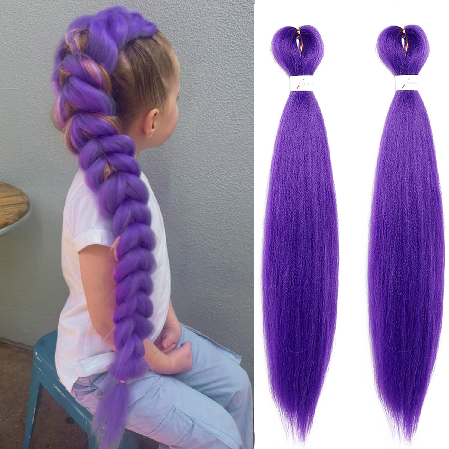 Long Purple Braiding Hair Pre Stretched - 30 Inch Synthetic Braiding Hair for Stage Party Halloween Costume Cosplay (Purple, 30 Inch(Pack of 2)) 30 Inch(Pack of 2) Purple
