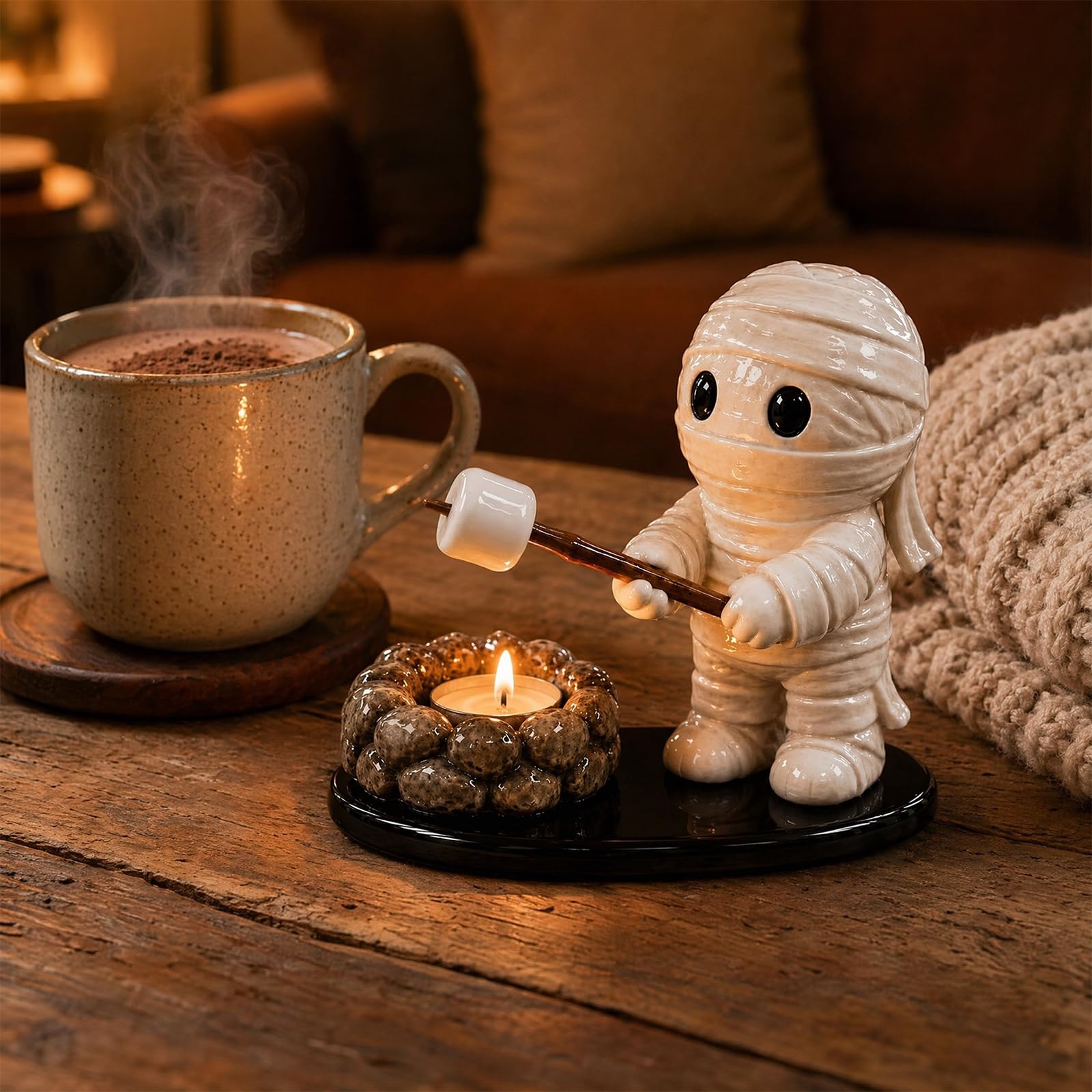 Halloween Ghost Campfire Tealight Holder, Cute Mantel Shelf Decor Set