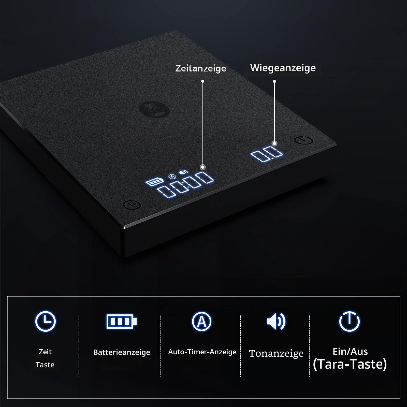 TIMEMORE Kaffeewaage, Espresso-Waage, Digitale Kaffeewaage mit Timer, 2000 g (Schwarz)
