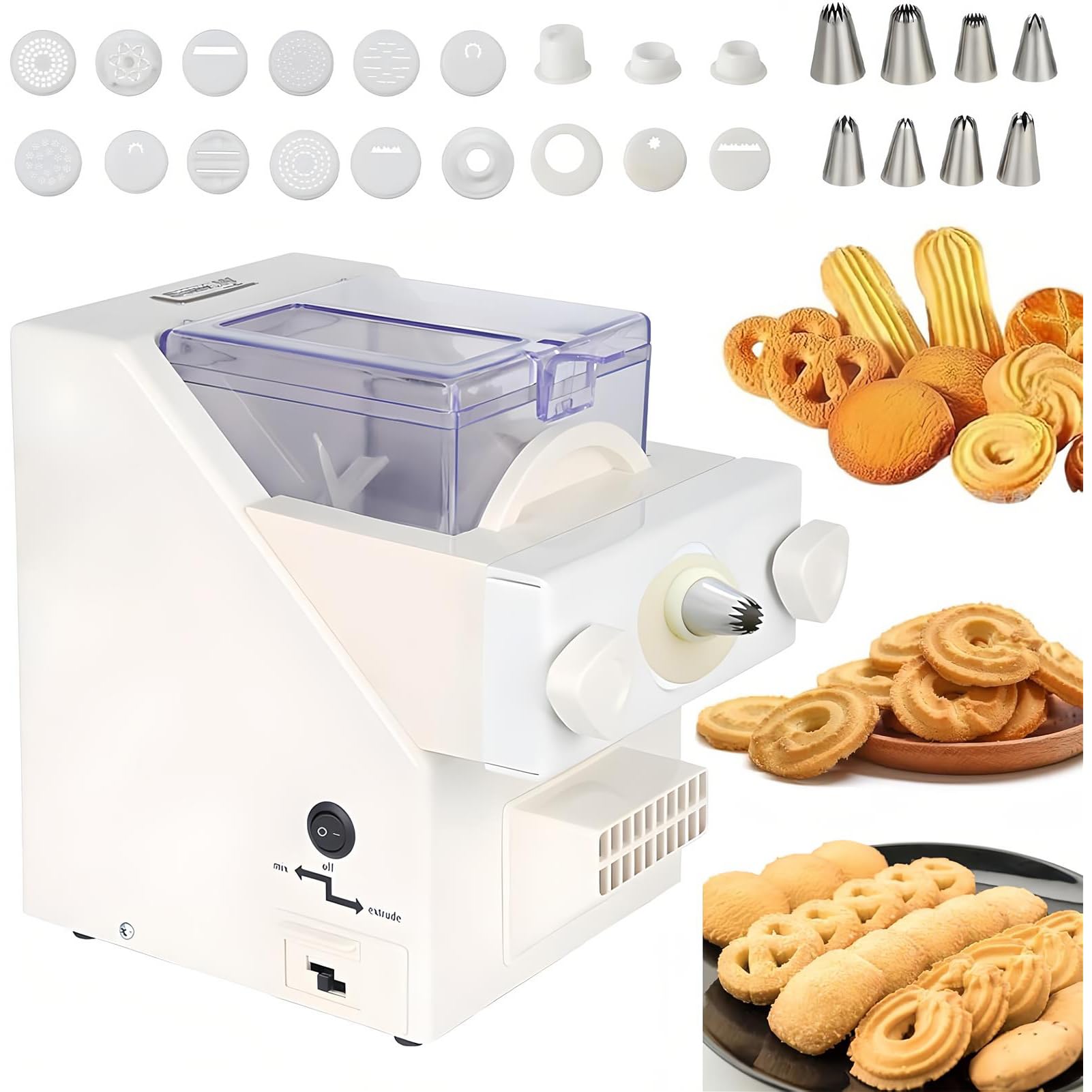 Générique Machine à Biscuits Automatique Électrique, 50-60 TR/Min, 8 Buses Interchangeables, Idéale pour Pâtisserie Maison et Cuisine, Pâtisseries Faciles et Rapides