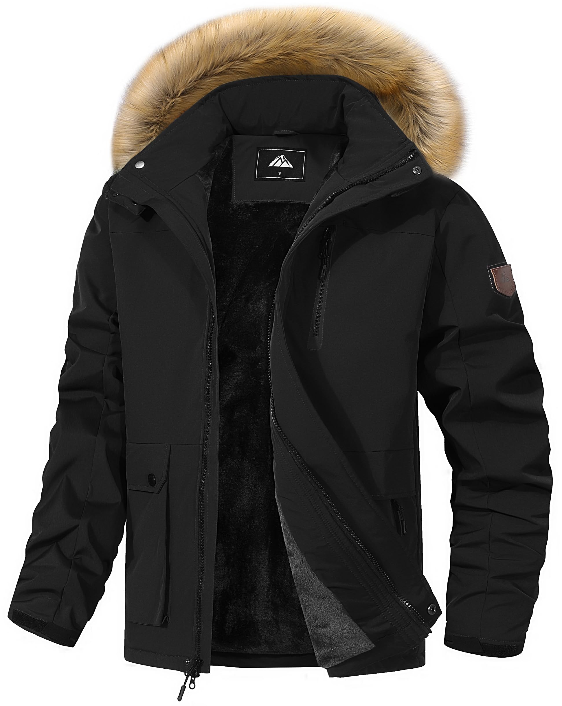 Mens Winter Coat Waterproof Warm Ski Snow Jacket Fur Hooded Parka Work Outerwear Snowboarding Jacket